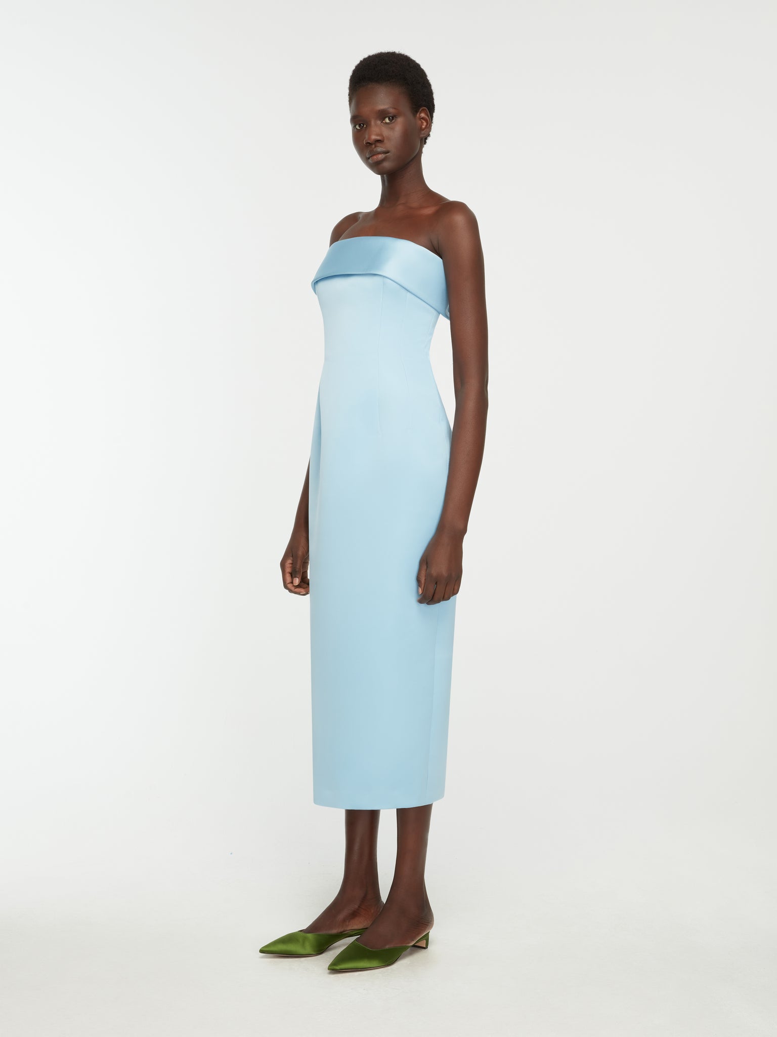 Keeley Dress In Blue Italian Duchess Satin