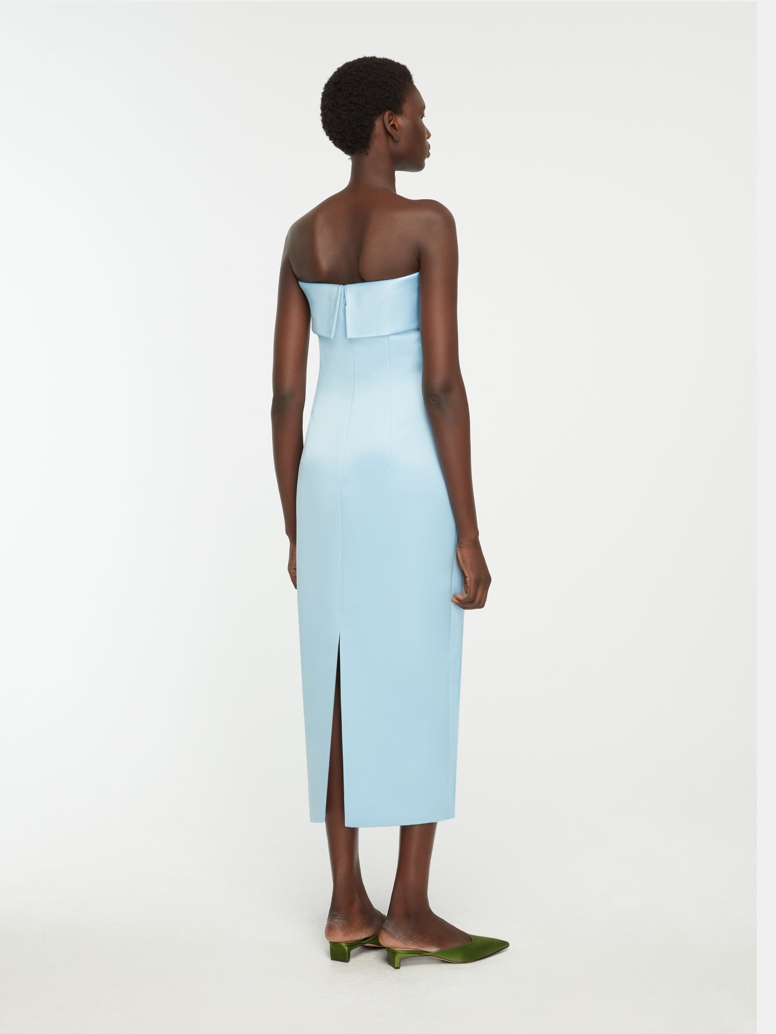 Keeley Dress In Blue Italian Duchess Satin