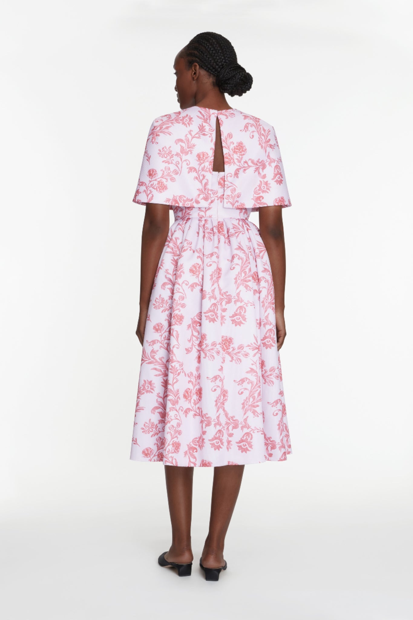 Virginie Cape In Pink Floral Damask Taffeta Faille