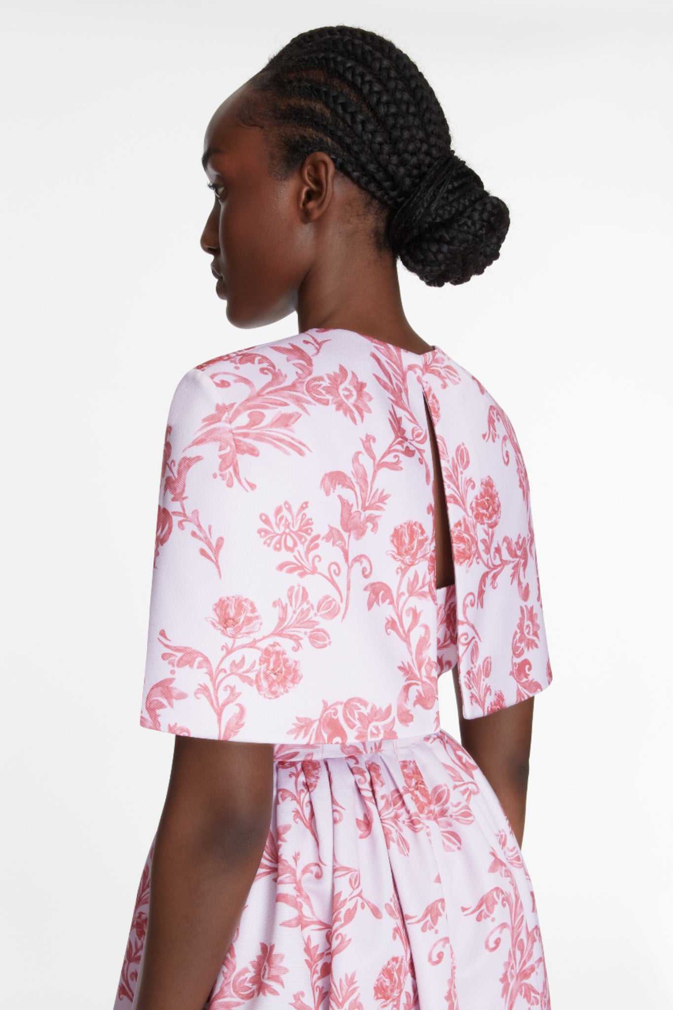 Virginie Cape In Pink Floral Damask Taffeta Faille