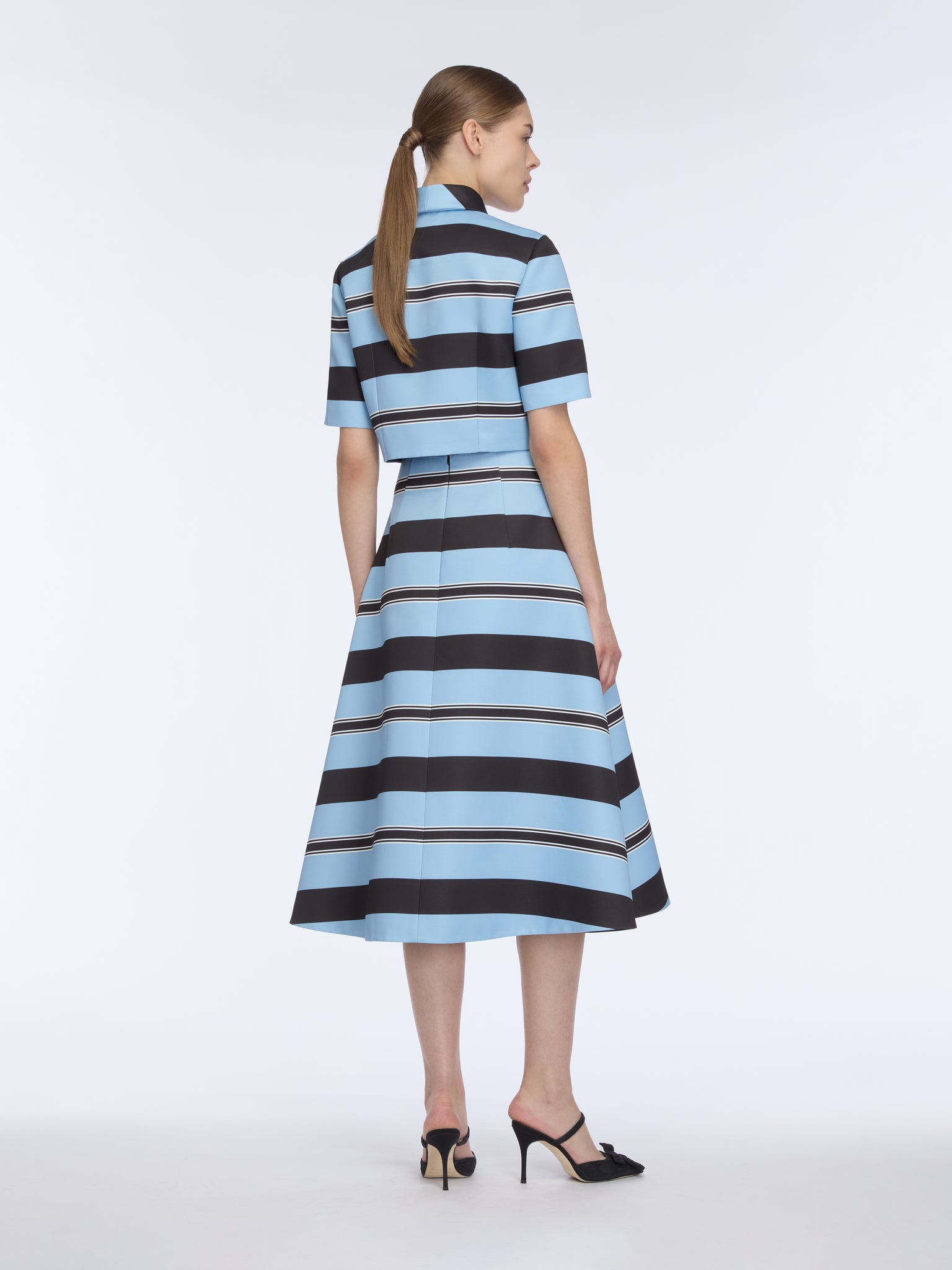 Hallie Skirt in Blue & Black Stripe Taffeta Faille– Emilia Wickstead