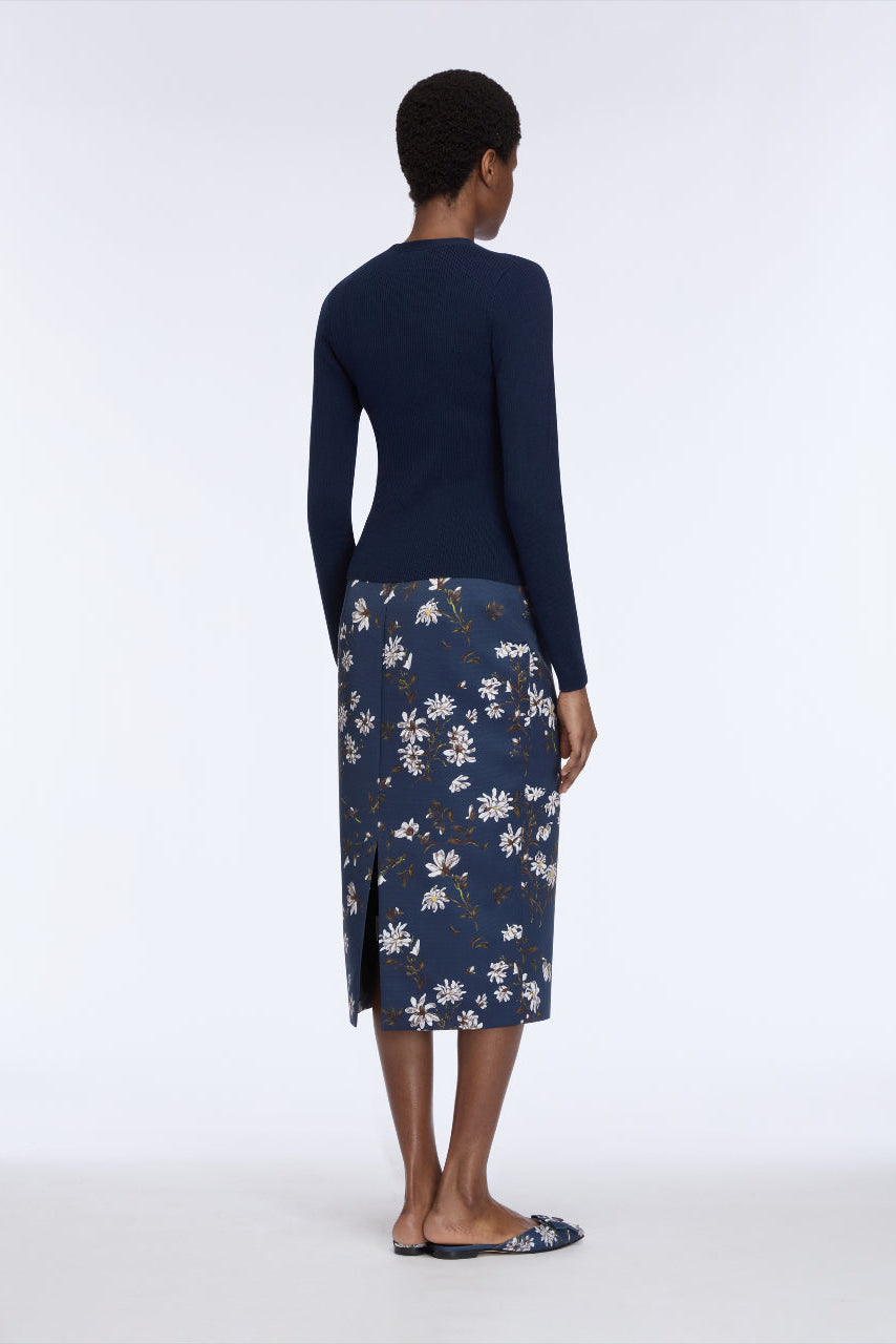 Lorelei Skirt in Midnight Magnolia Print Taffeta Faille– Emilia