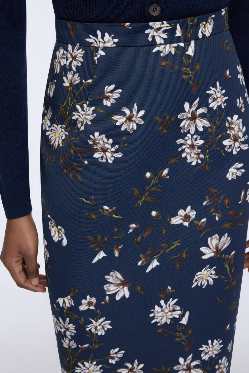 Lorelei Skirt in Midnight Magnolia Print Taffeta Faille– Emilia