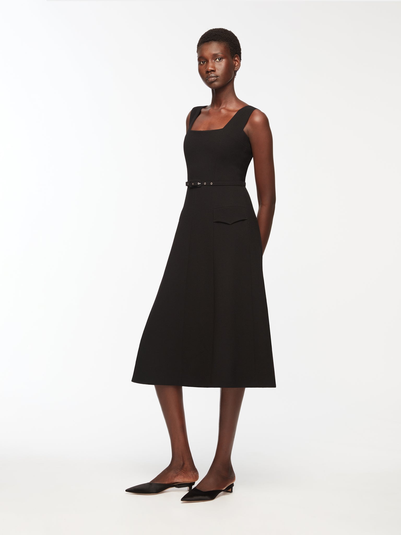 Petra Dress in Black Single Wool Crepe Emilia Wickstead