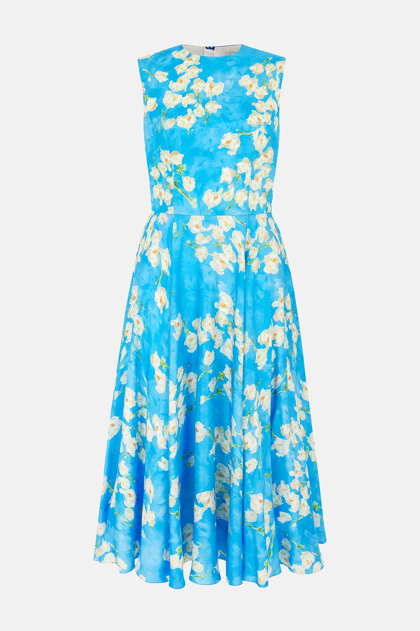 Caridad Dress In Little Lillies On Electric Blue Floral Print Viscose Twill | Emilia Wickstead