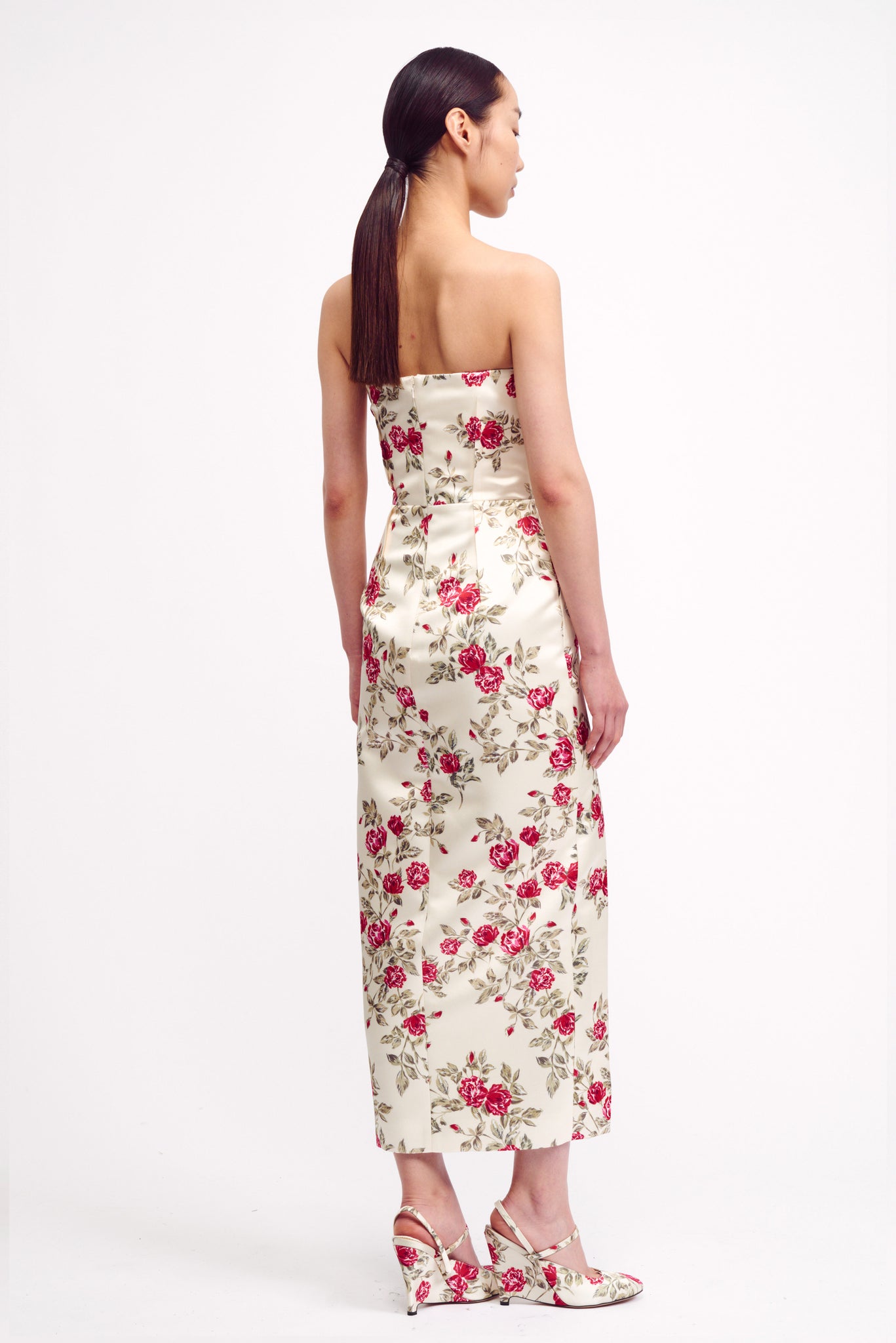 Pola Dress in Red Rose Printed Italian Duchess Satin | Emilia Wickstead