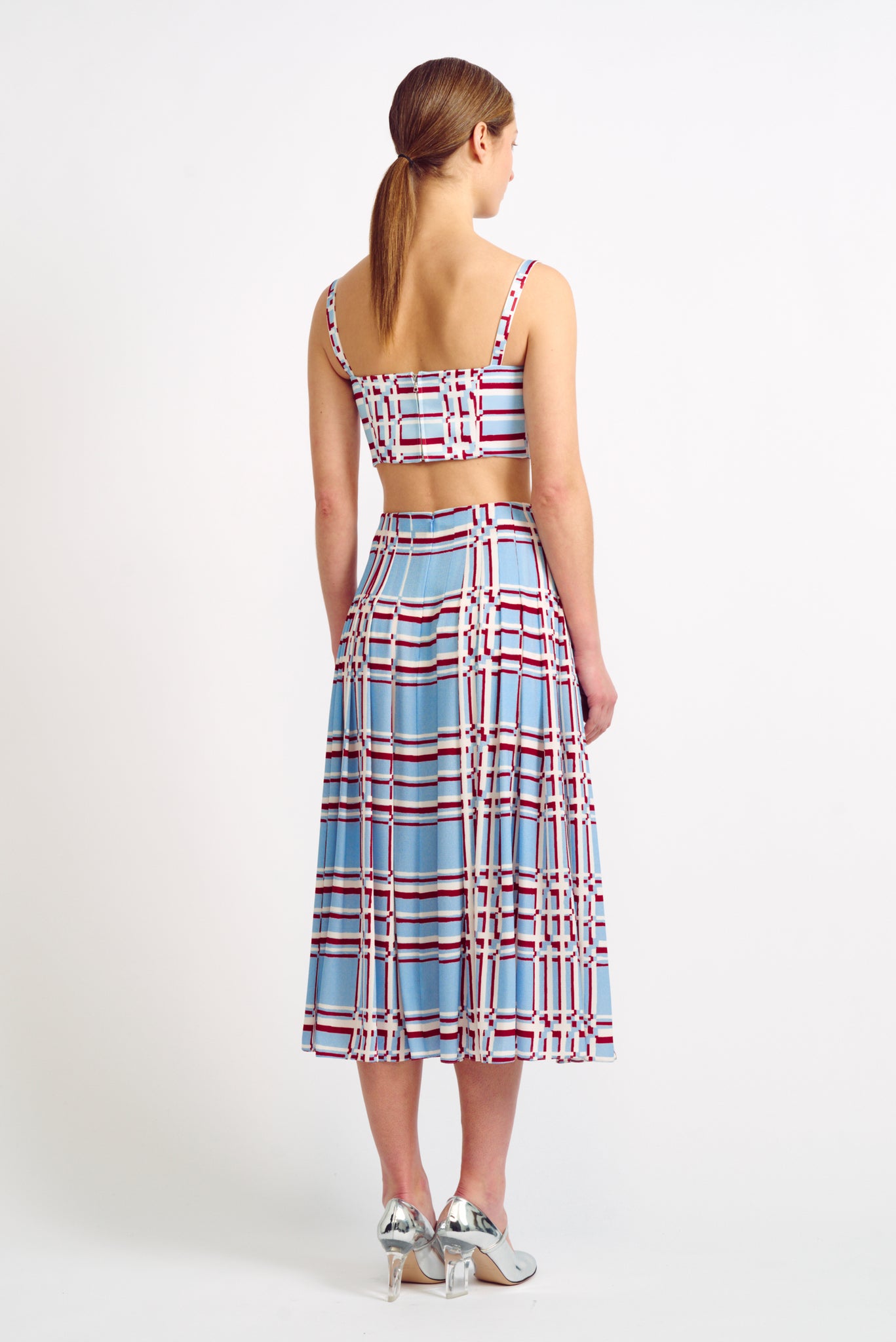 Richie Skirt | Red and Blue Check Kinfe Pleat Midi Skirt | Emilia Wickstead