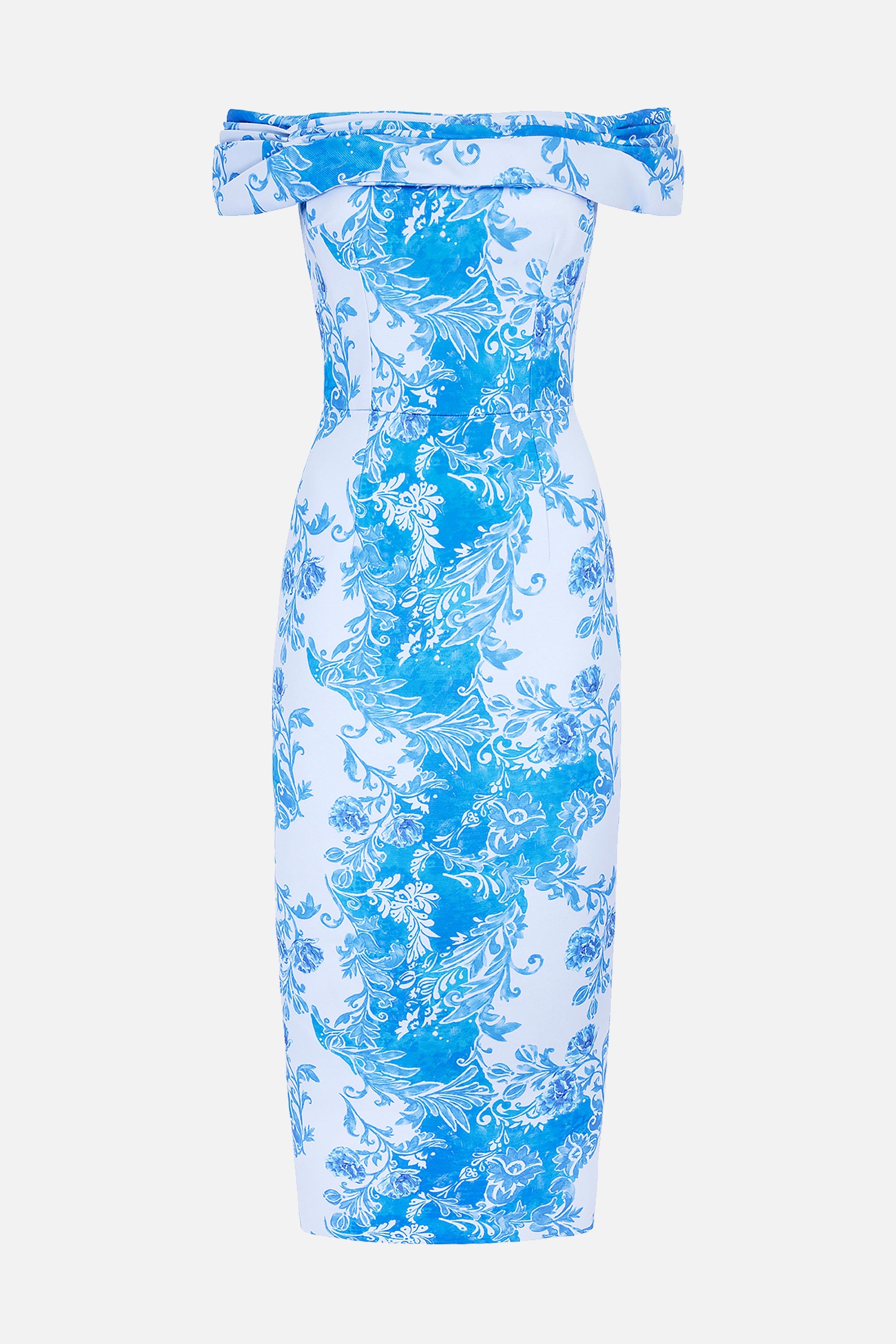 Rochelle Dress In Blue Floral Damask Taffeta Faille