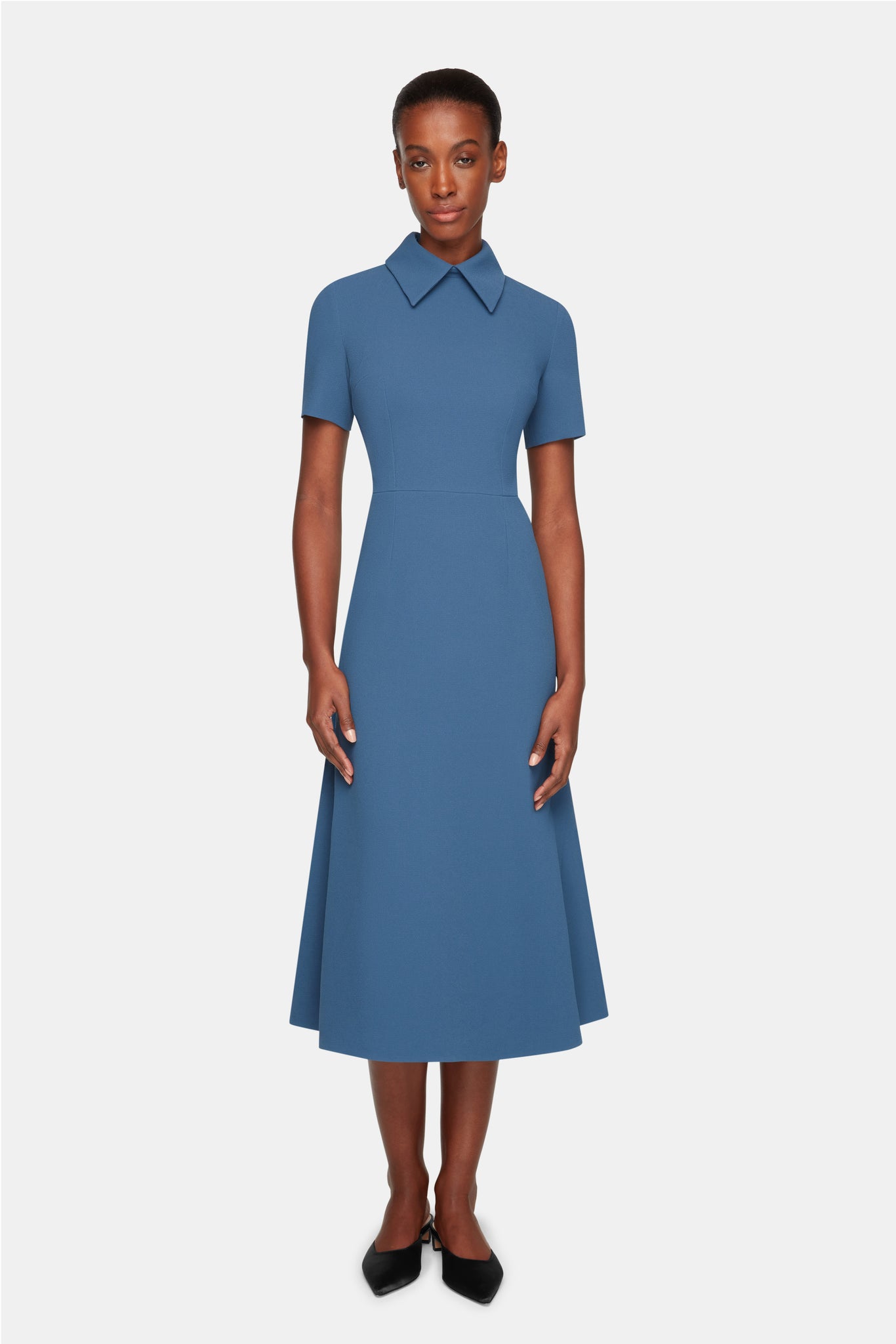 Eman Dress In Steel Blue Double Crepe | Emilia Wickstead