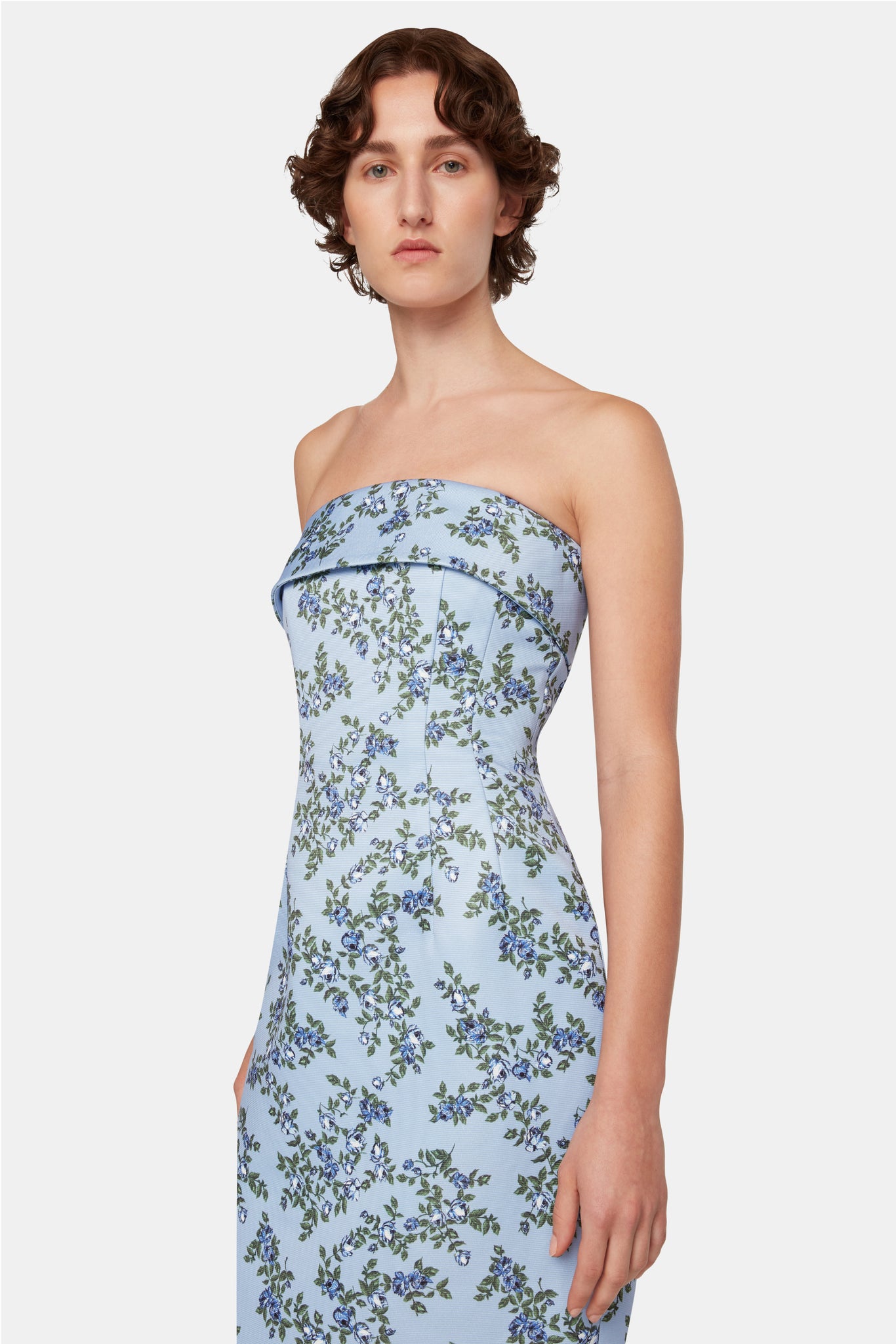 Keeley Strapless Dress in Blue Rose Printed Tafetta Faille - Emilia Wickstead