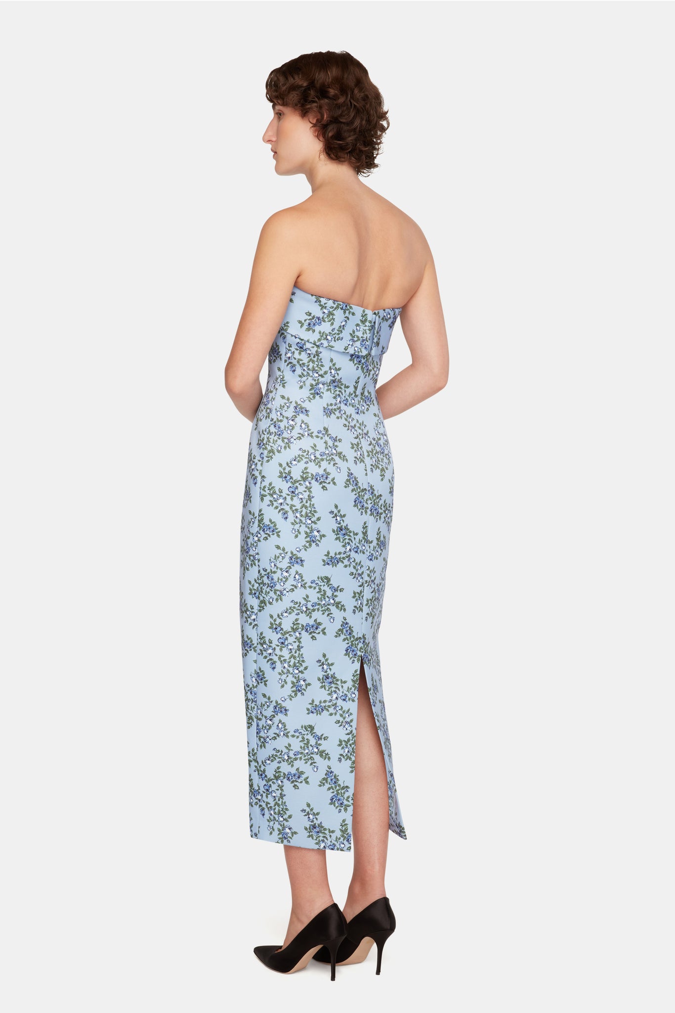 Keeley Dress In Blue Roses On Baby Blue Taffeta Faille | Emilia Wickstead Keeley Dress In Blue Roses On Baby Blue Taffeta Faille | Emilia Wickstead