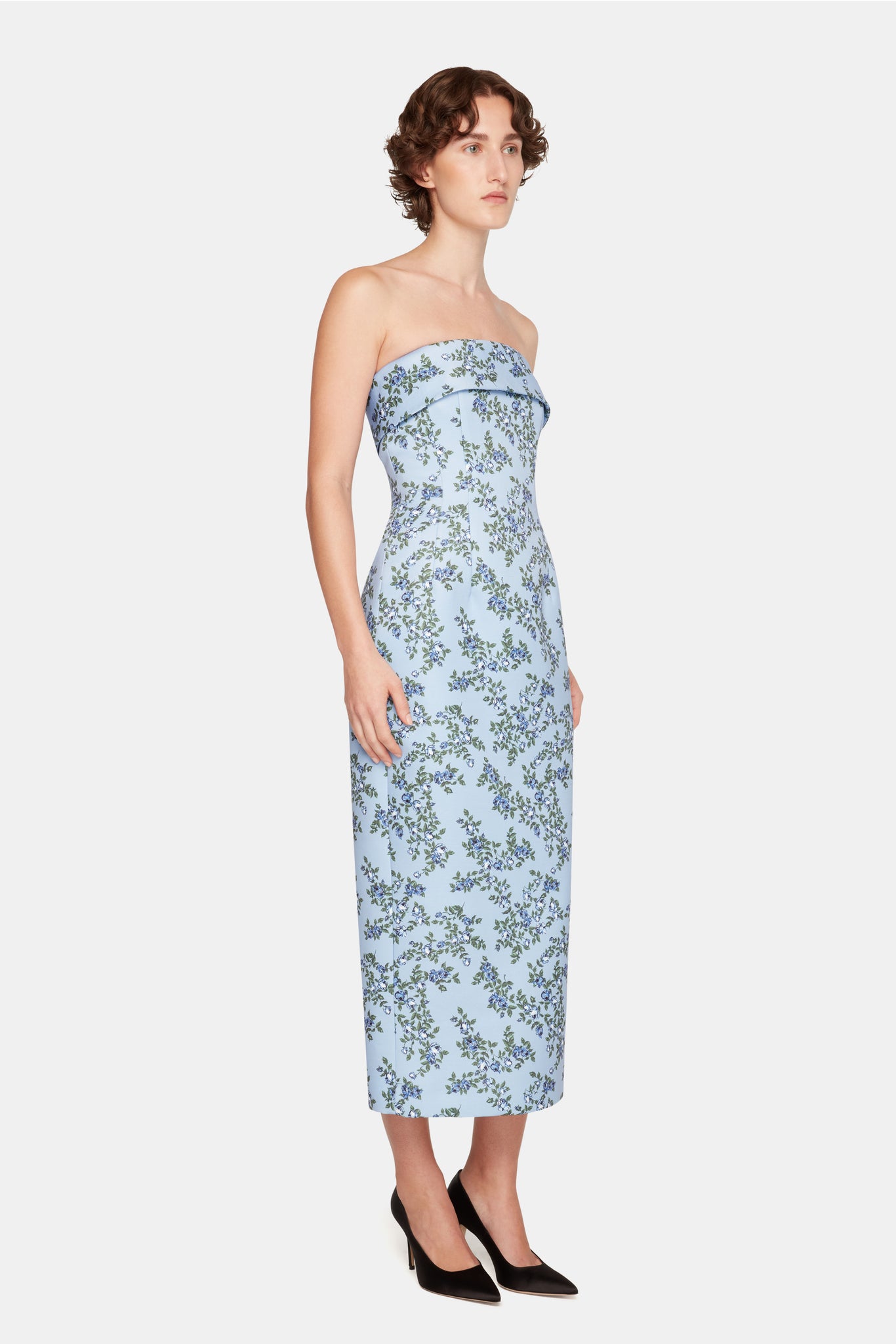 Keeley Strapless Dress in Blue Rose Printed Tafetta Faille - Emilia Wickstead