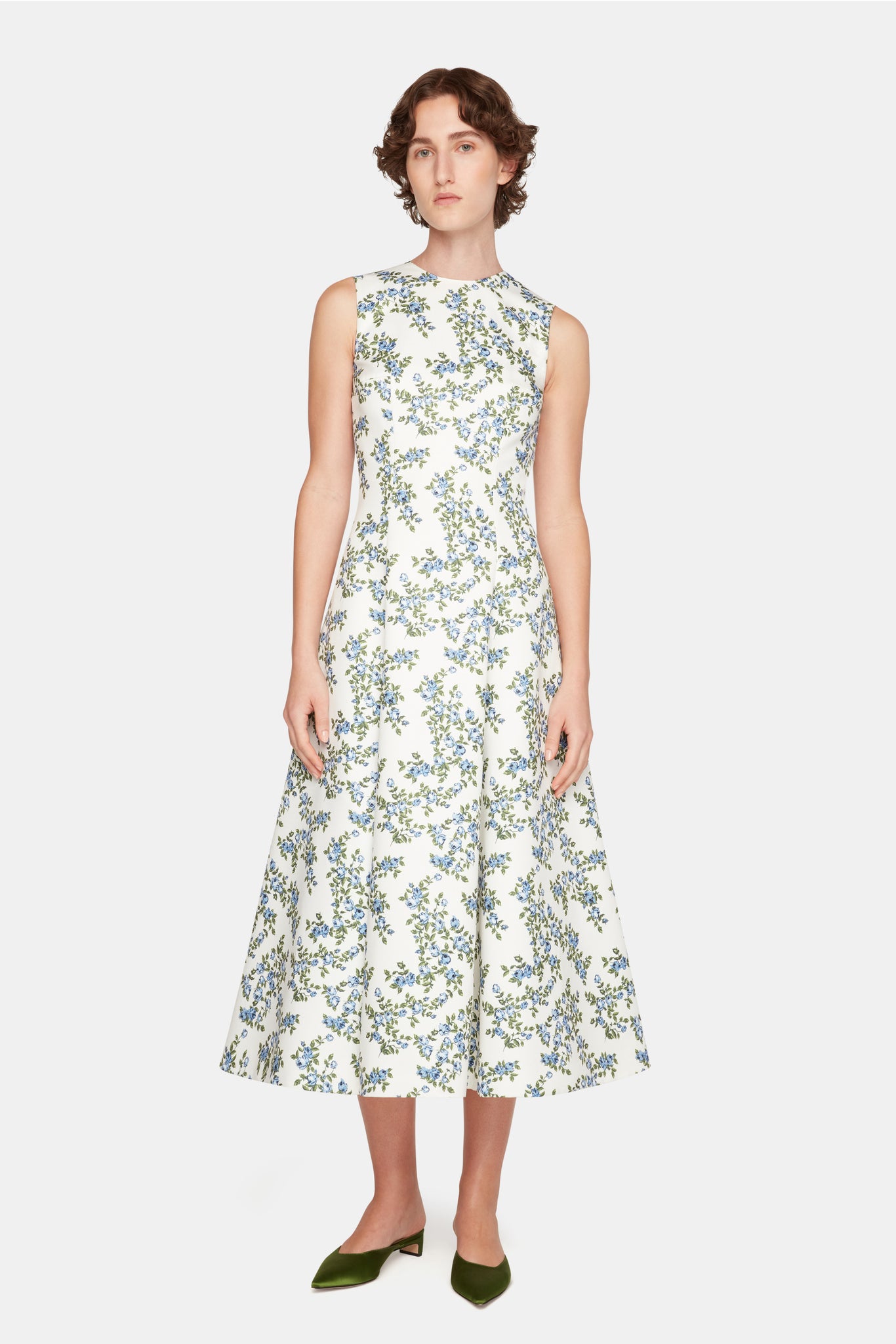 Mara Dress Blue Rose on White Taffeta Faille - Emilia Wickstead