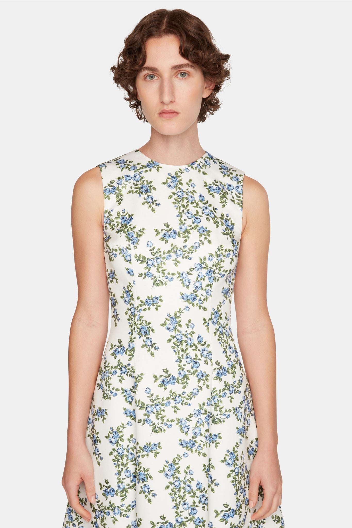 Mara Dress Blue Rose on White Taffeta Faille | Emilia Wickstead Mara Dress Blue Rose on White Taffeta Faille | Emilia Wickstead