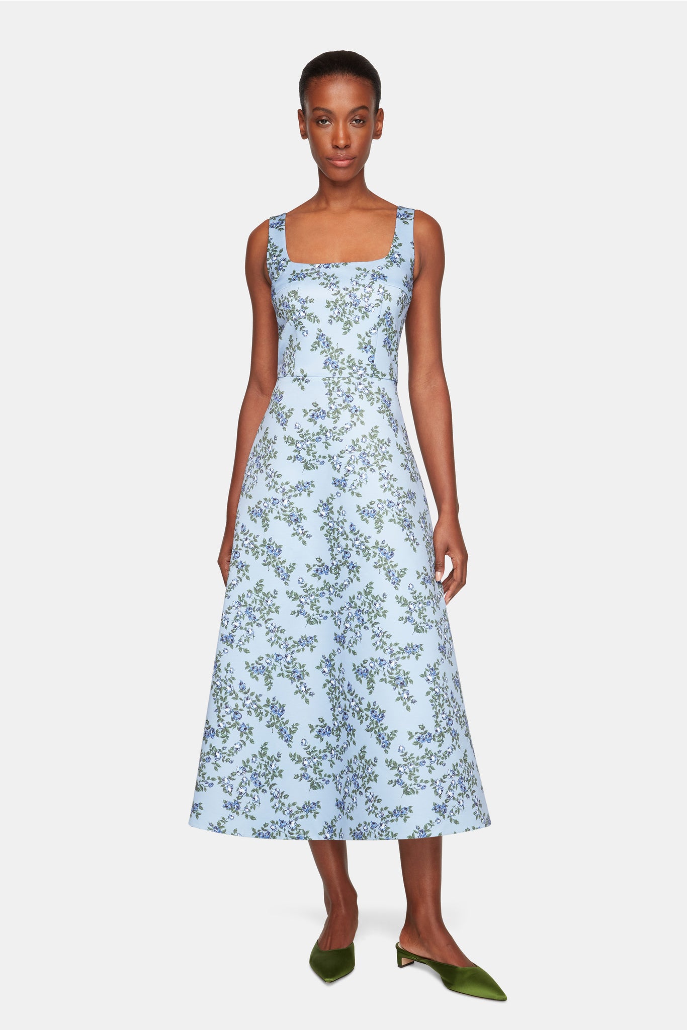 Shiloh Dress In Blue Roses Baby Blue Taffeta Faille | Emilia Wickstead