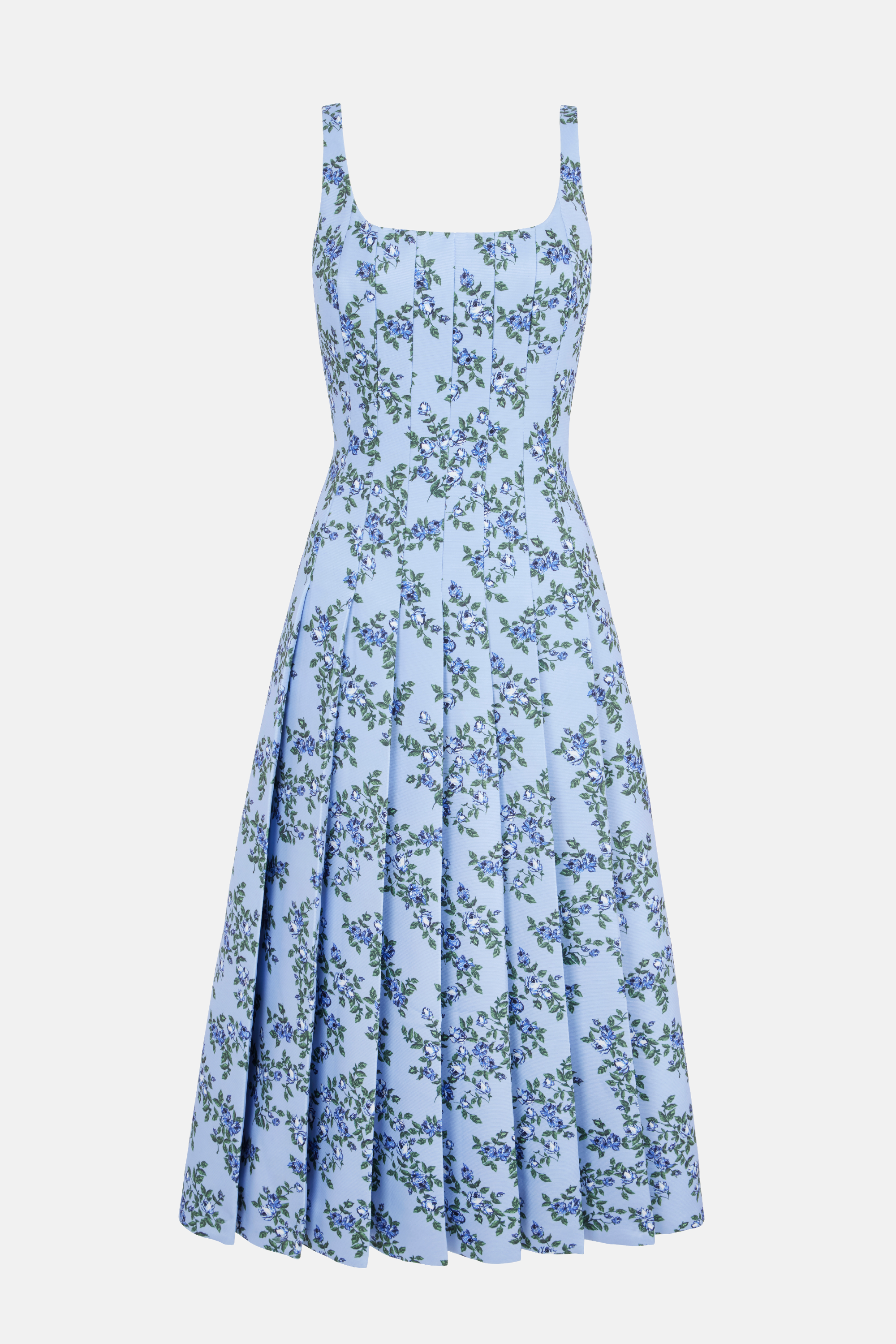 Adele Dress In Blue Roses On Baby Blue Taffeta Faille