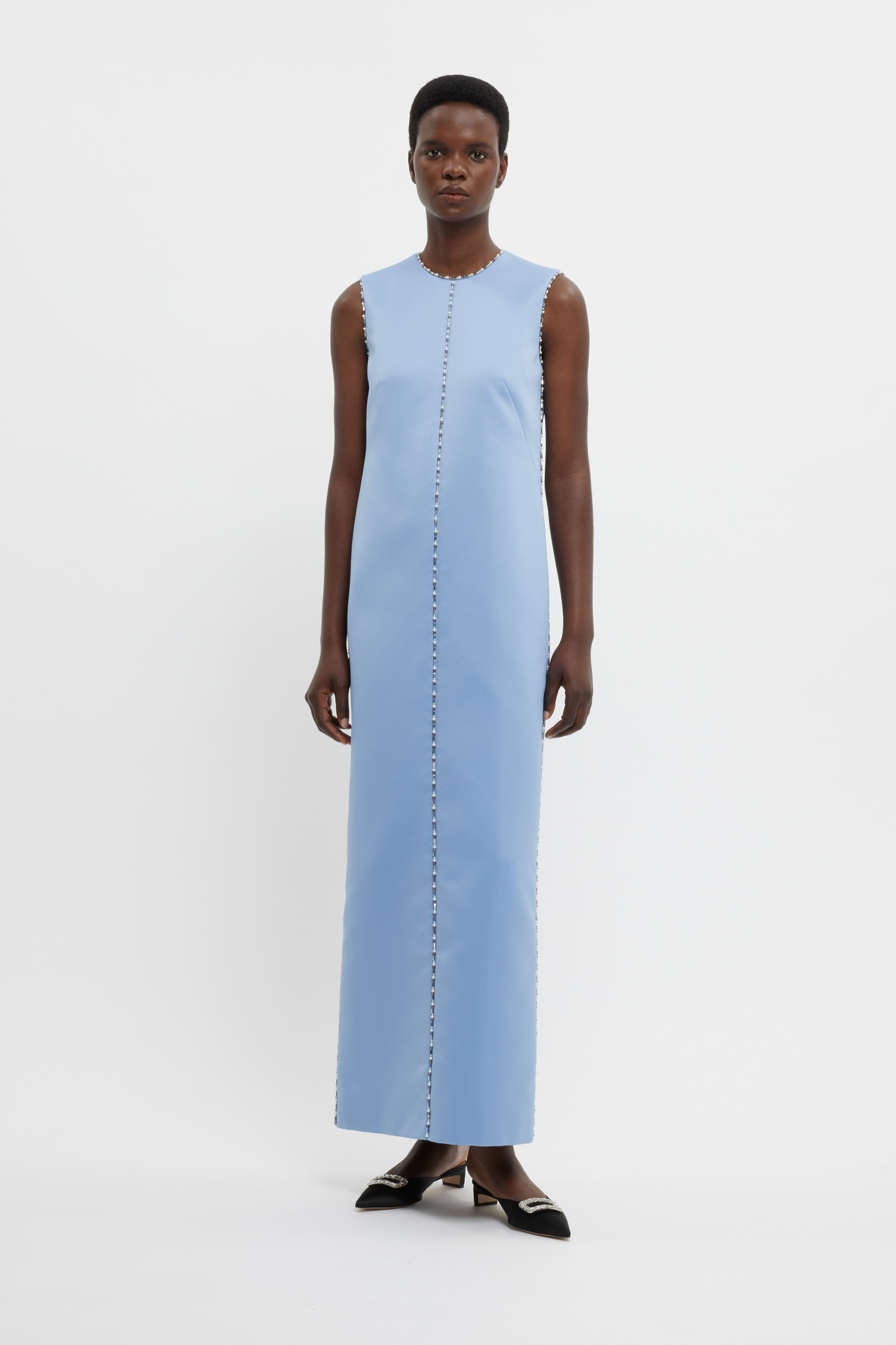 Amon Embellished Dress In Baby Blue Doppio Satin | Emilia Wickstead