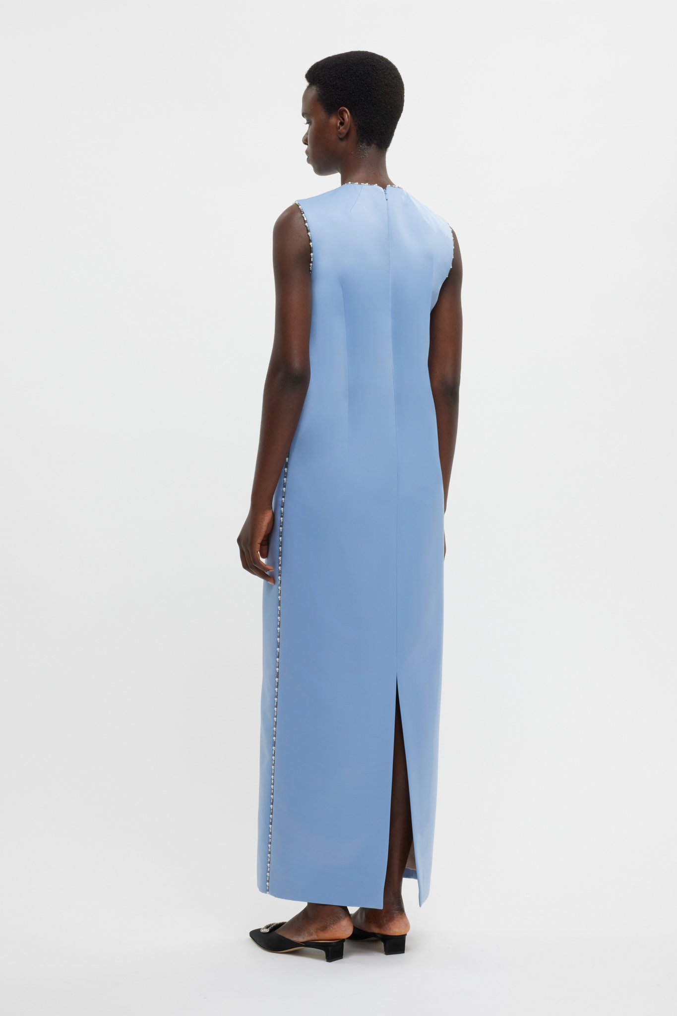 Amon Embellished Dress In Baby Blue Doppio Satin | Emilia Wickstead