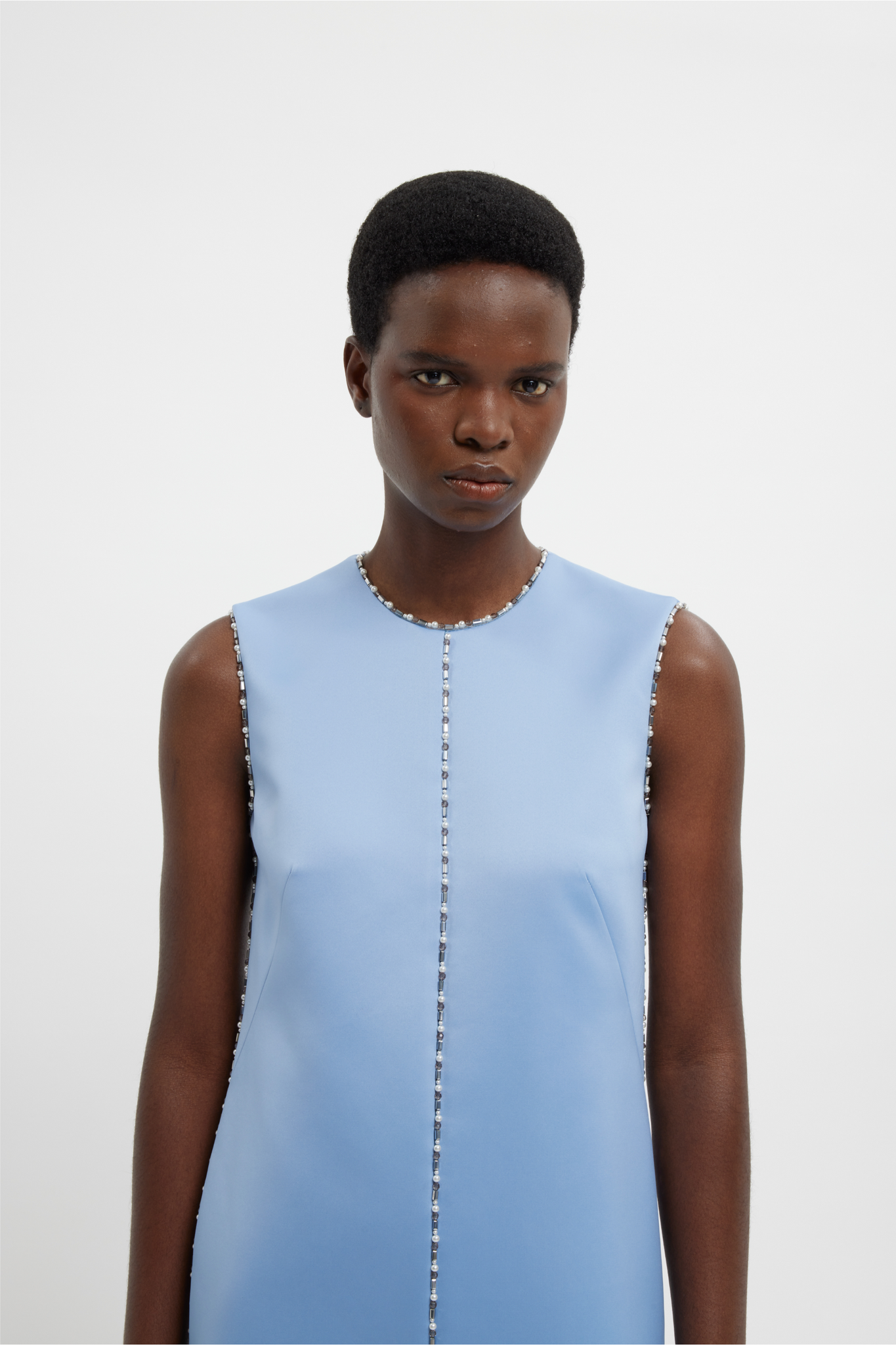 Amon Embellished Dress In Baby Blue Doppio Satin | Emilia Wickstead