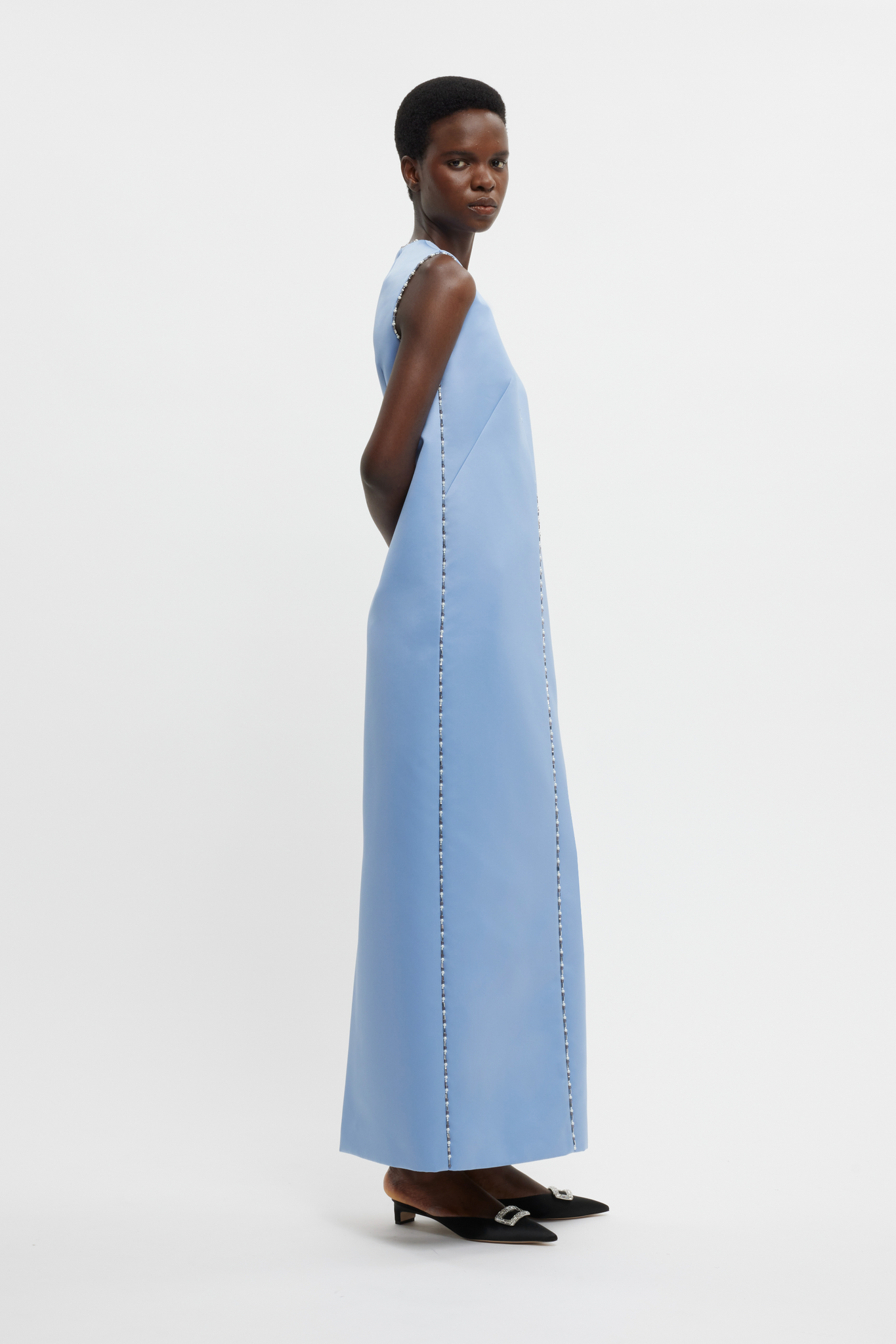 Amon Embellished Dress In Baby Blue Doppio Satin | Emilia Wickstead