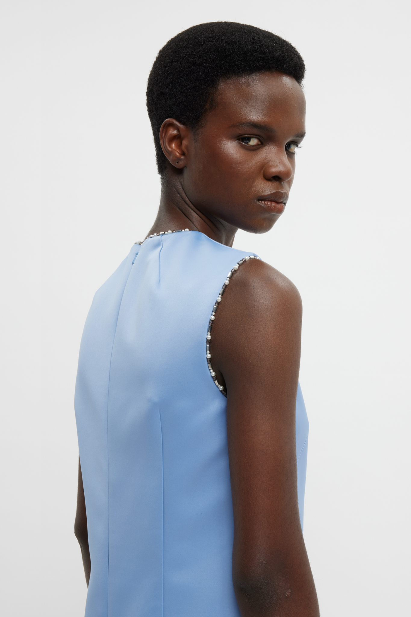Amon Embellished Dress In Baby Blue Doppio Satin | Emilia Wickstead