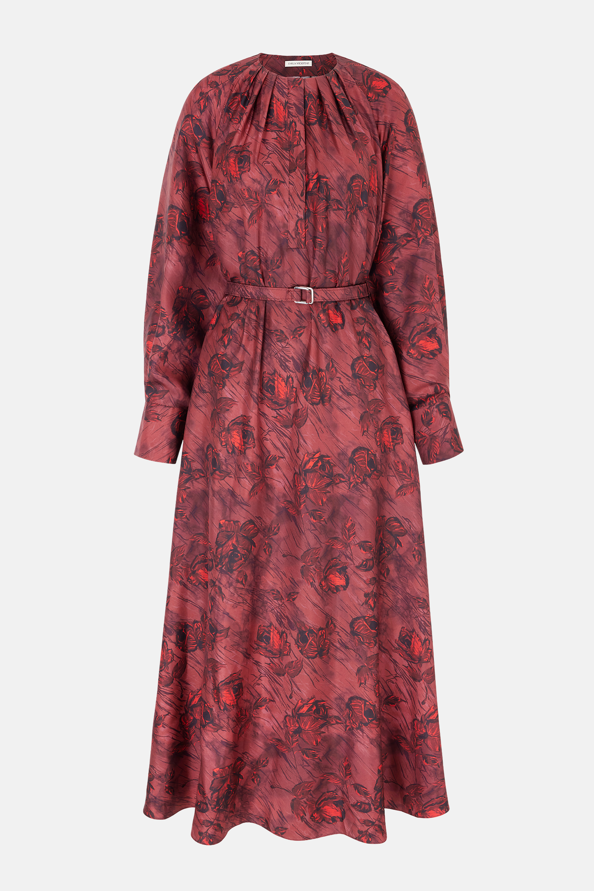 Bahiti Dress In Red Roses On Marble Print Silk Twill