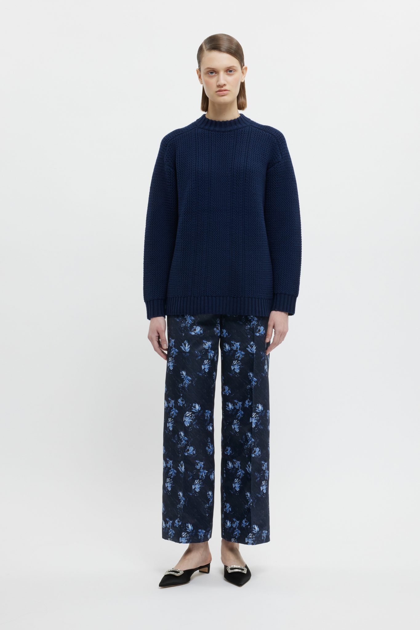 Daffy Trousers In Ditsy Rose On Navy Taffeta Faille | Emilia Wickstead
