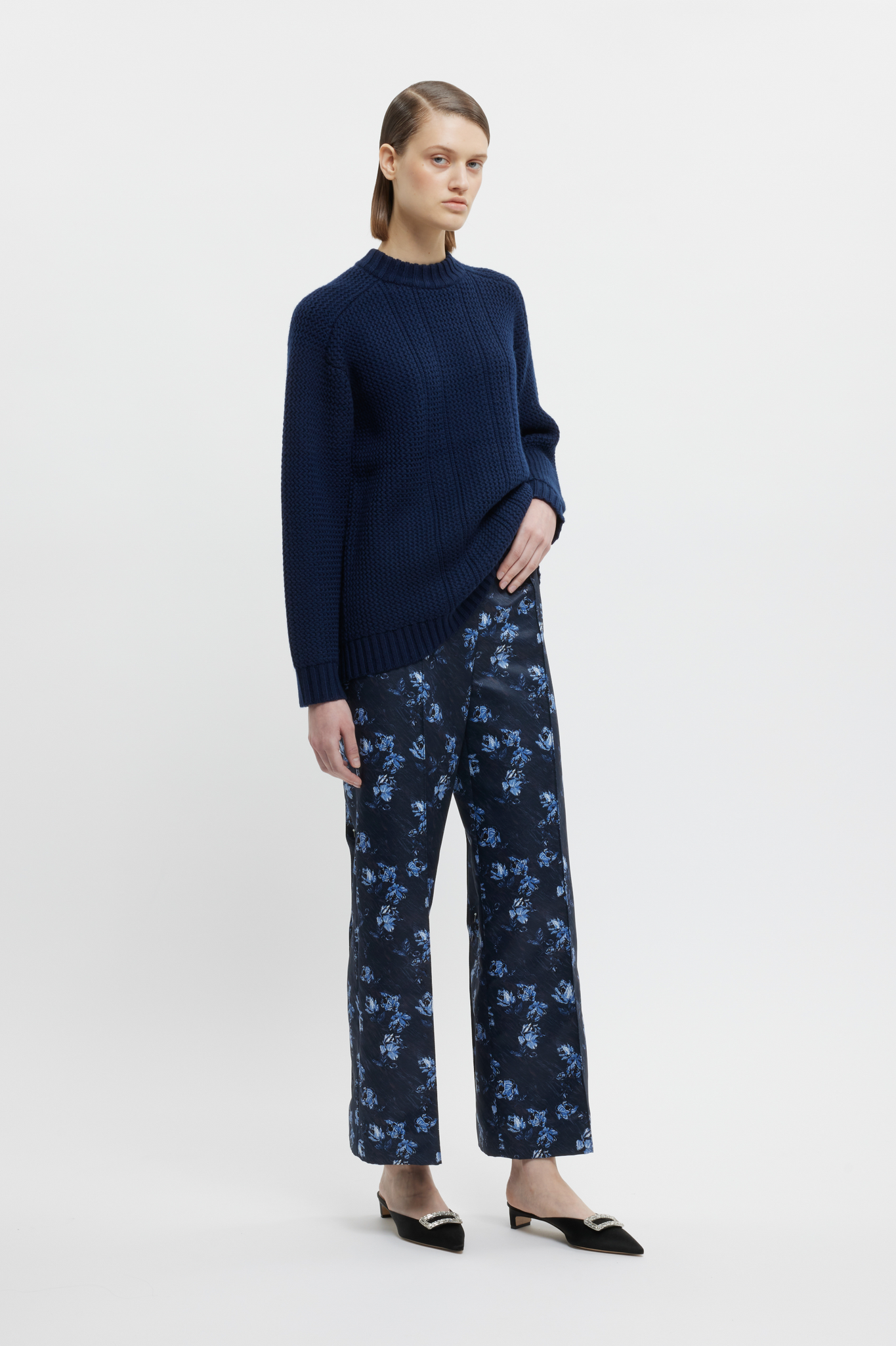 Daffy Trousers In Ditsy Rose On Navy Taffeta Faille | Emilia Wickstead