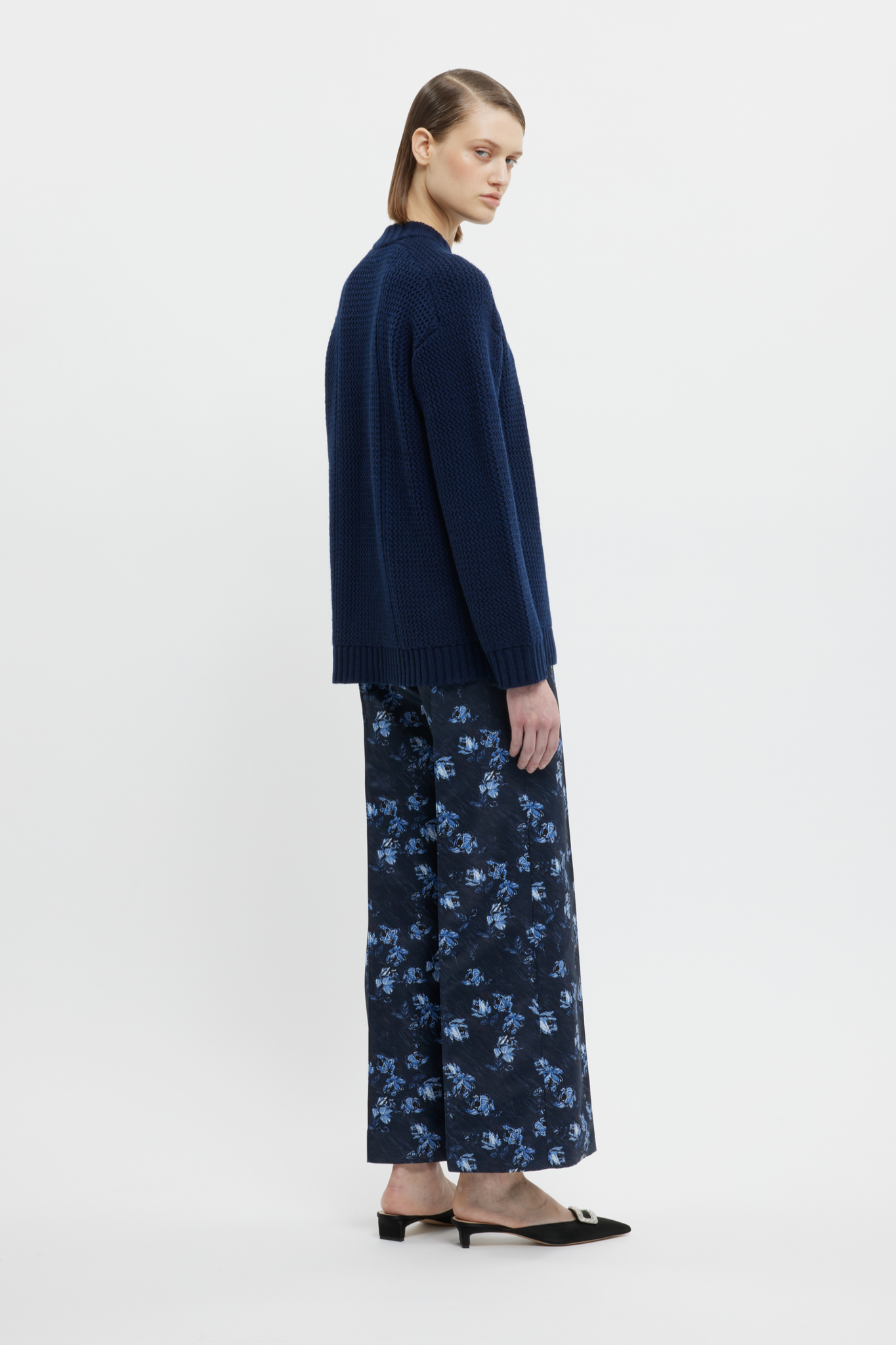 Daffy Trousers In Ditsy Rose On Navy Taffeta Faille | Emilia Wickstead