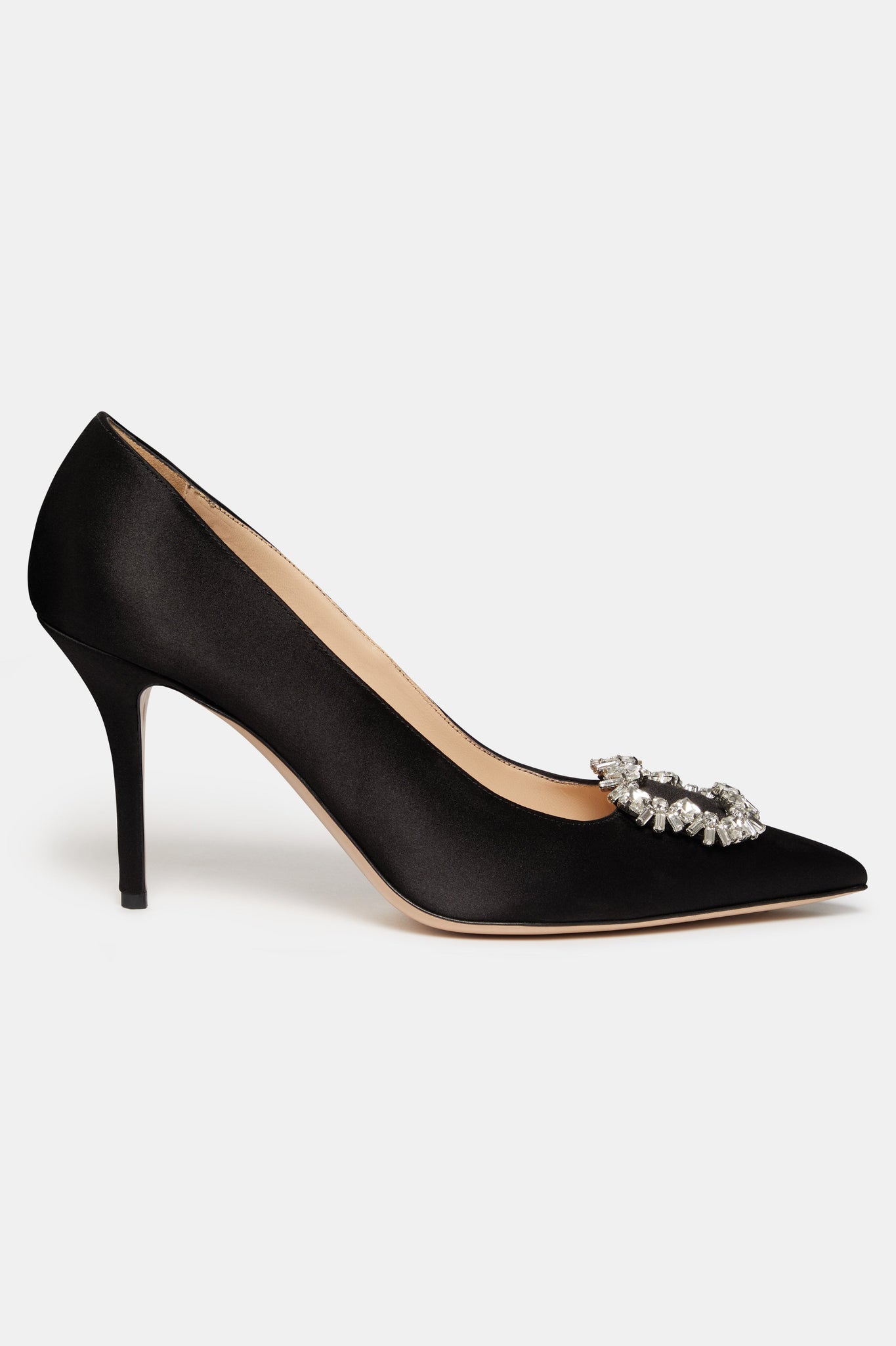 Sophia Shoe With Firework Buckle In Black Satin