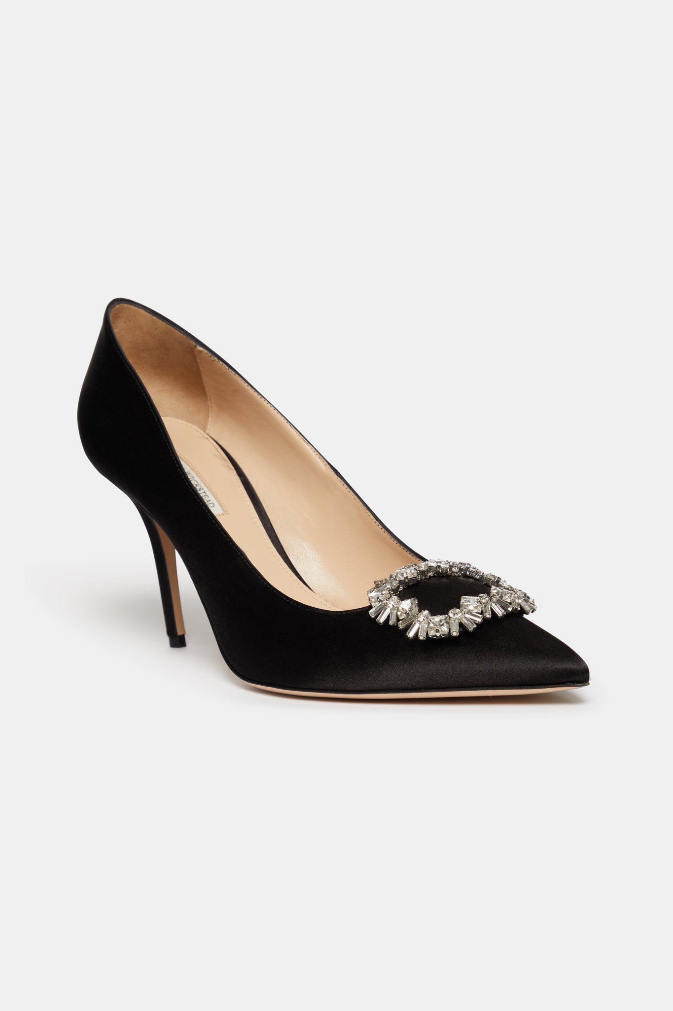 Sophia Shoe With Firework Buckle In Black Satin