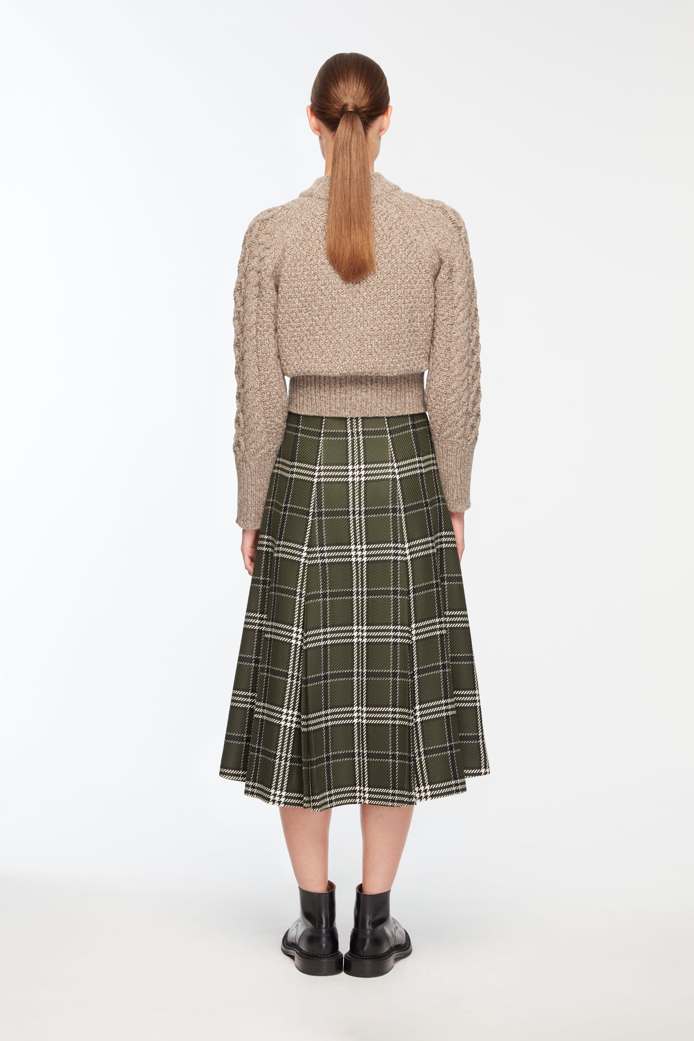 Kensie Skirt In Military Green Shetland Tartan
