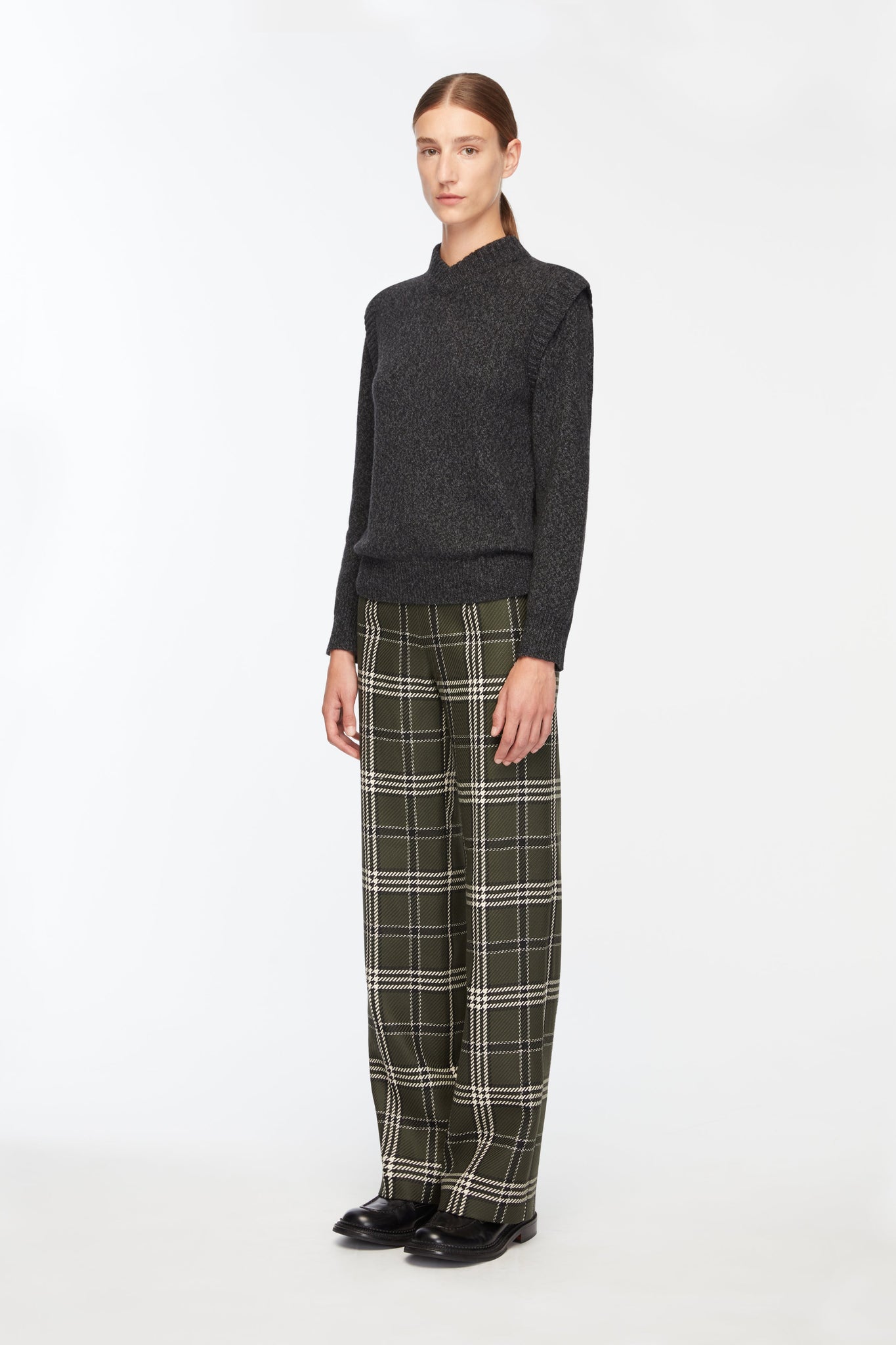Briana Trousers In Military Green Shetland Tartan