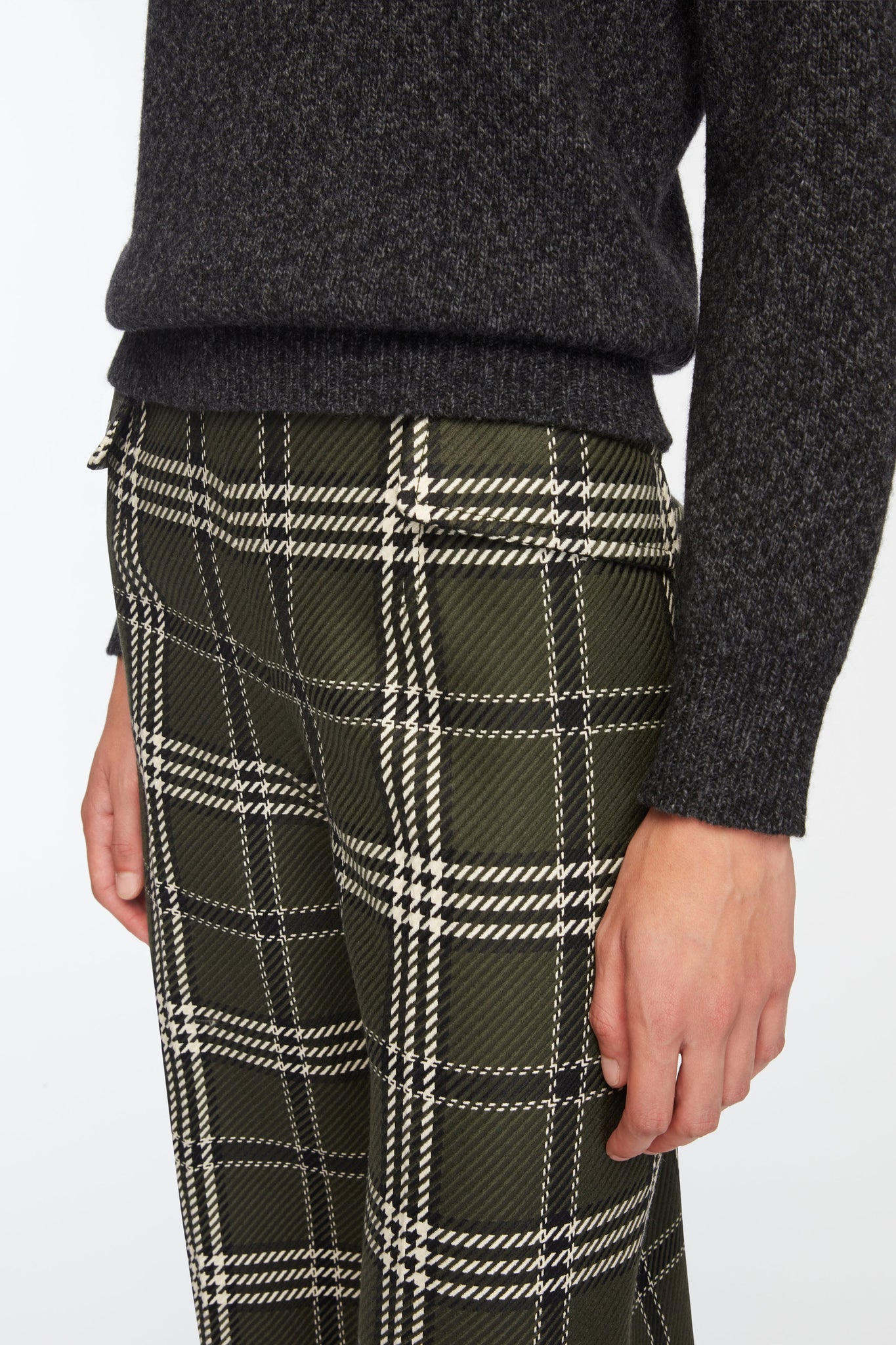 Briana Trousers In Military Green Shetland Tartan