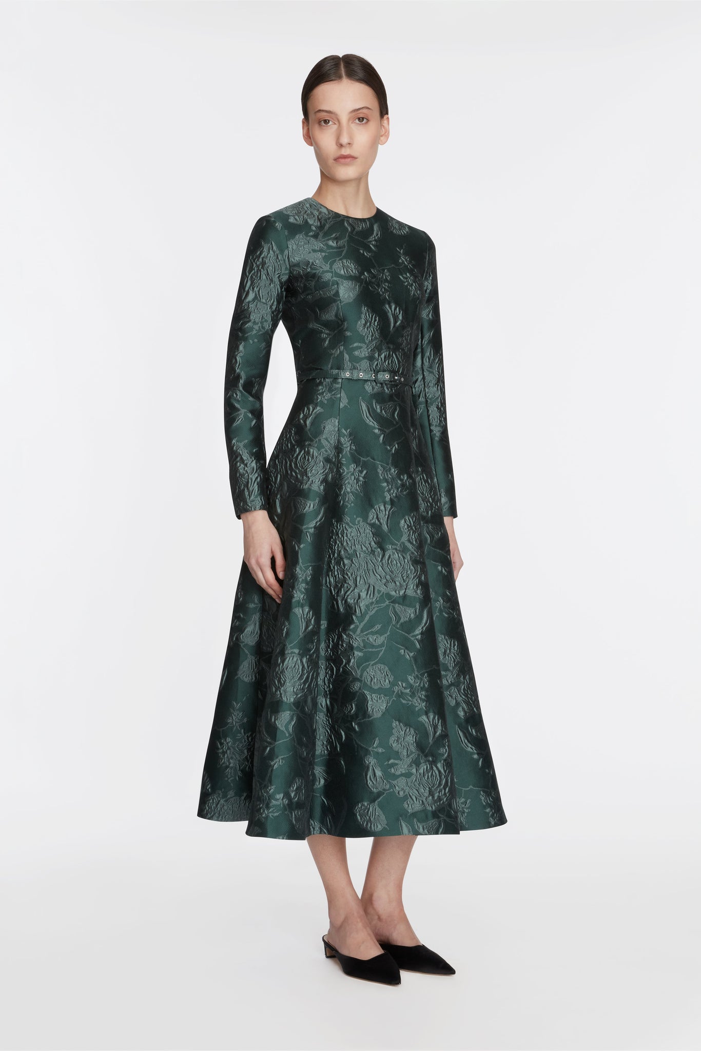 Capucine Dress In Dark Green Graphic Floral