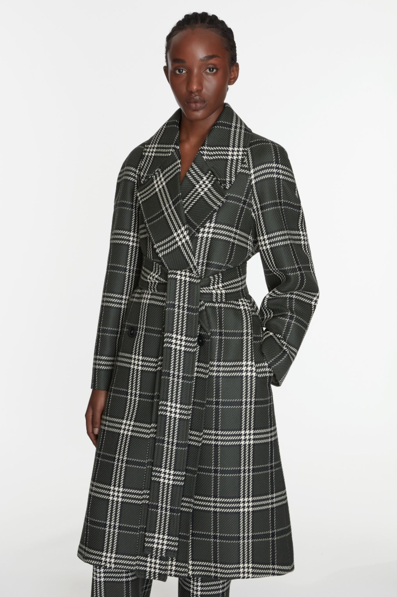 Lilabet Coat In Military Green Shetland Tartan