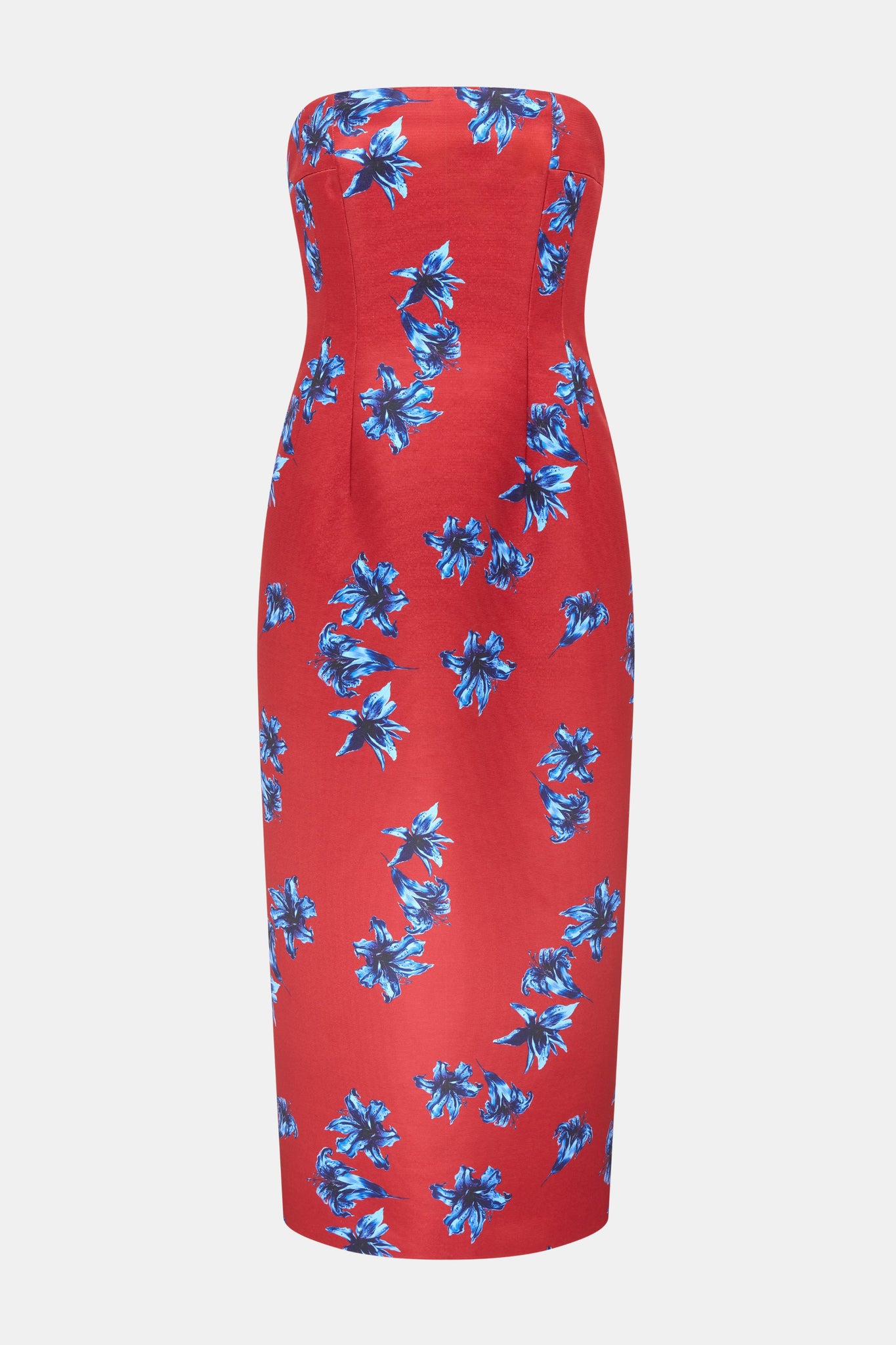 Leila Dress In Red & Blue Festive Lillies Taffeta Faille