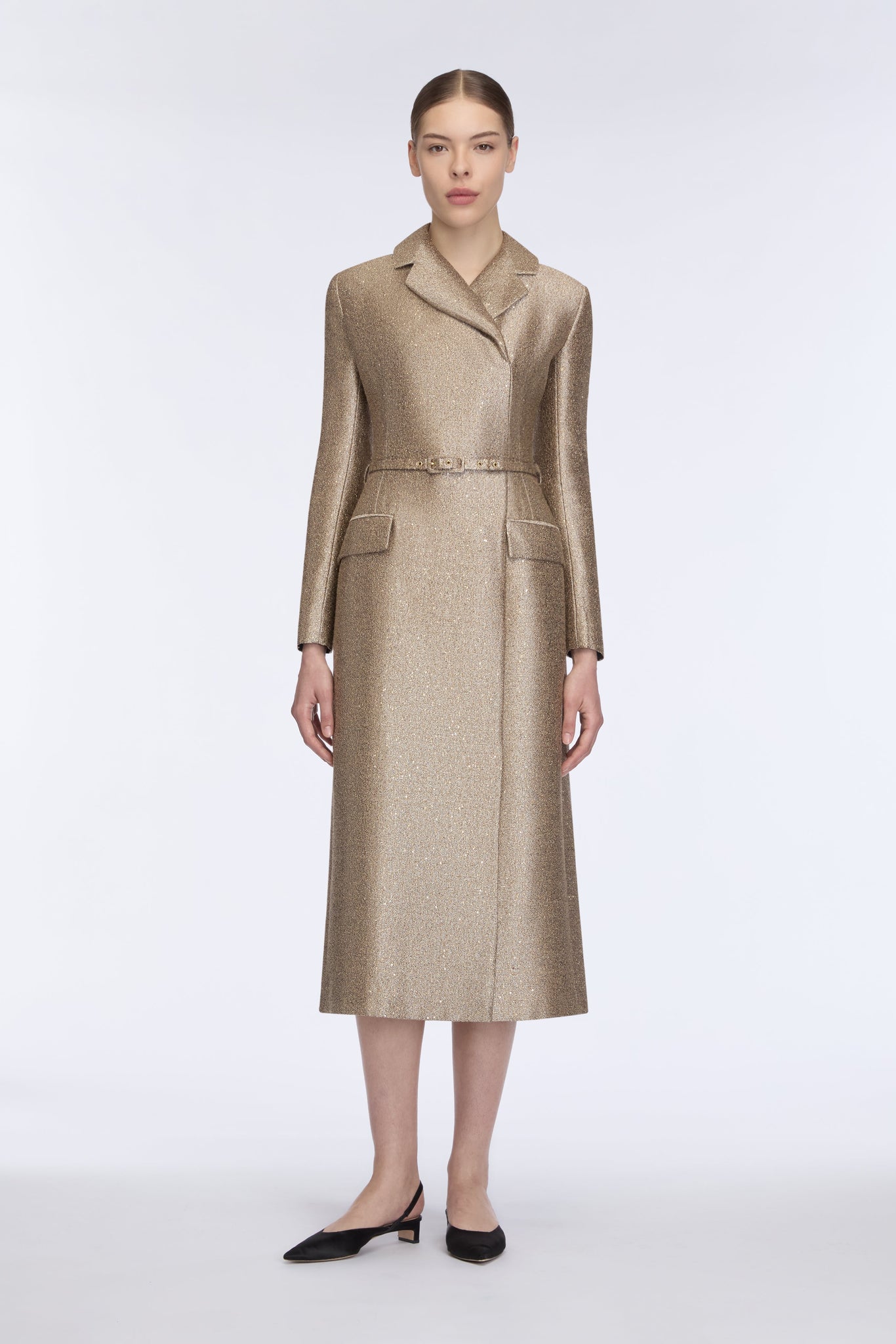 Emilia Wickstead - Kalonice Dress in Gold Sequin Tweed