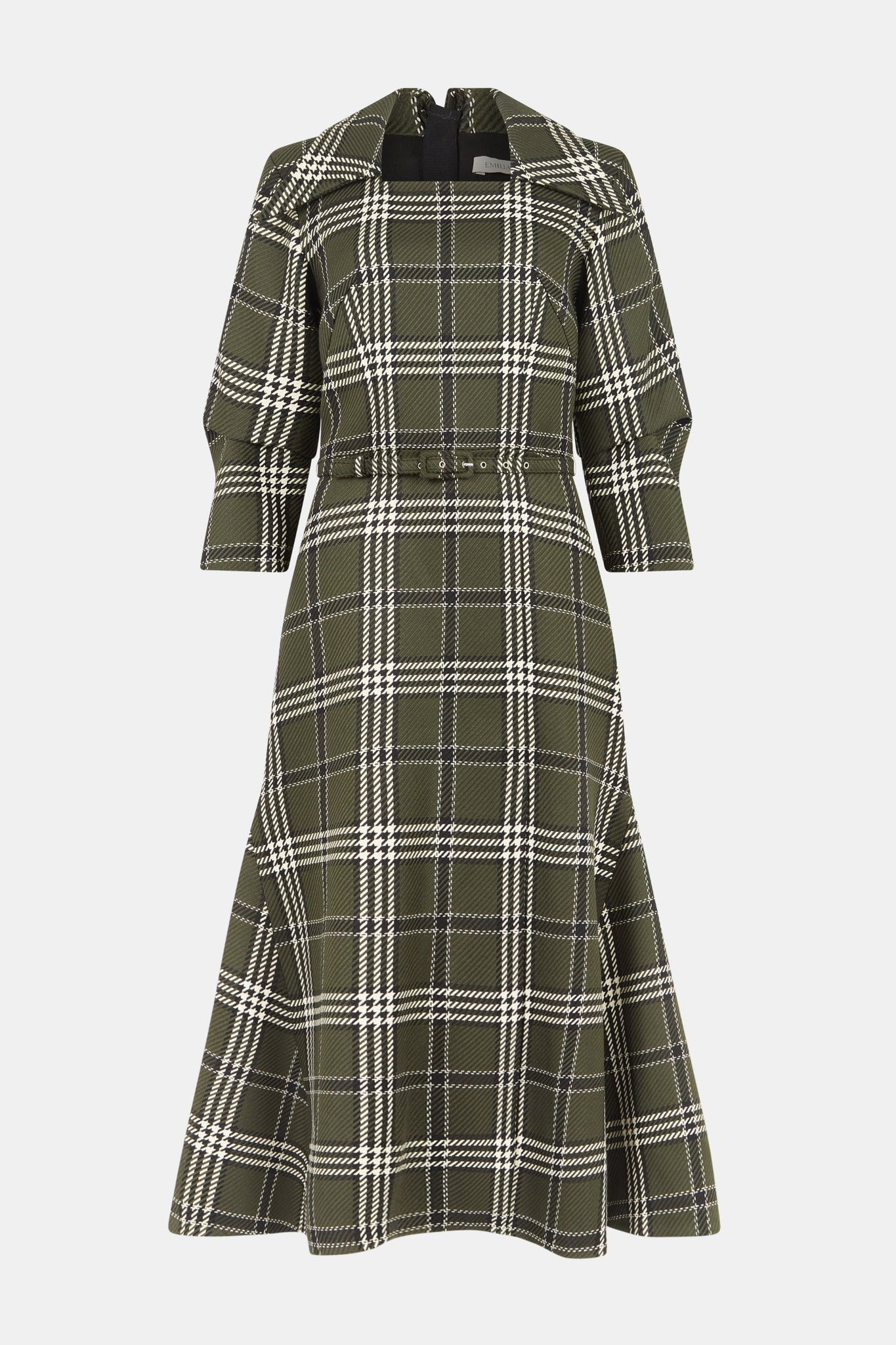 Arete Dress In Military Green Shetland Tartan