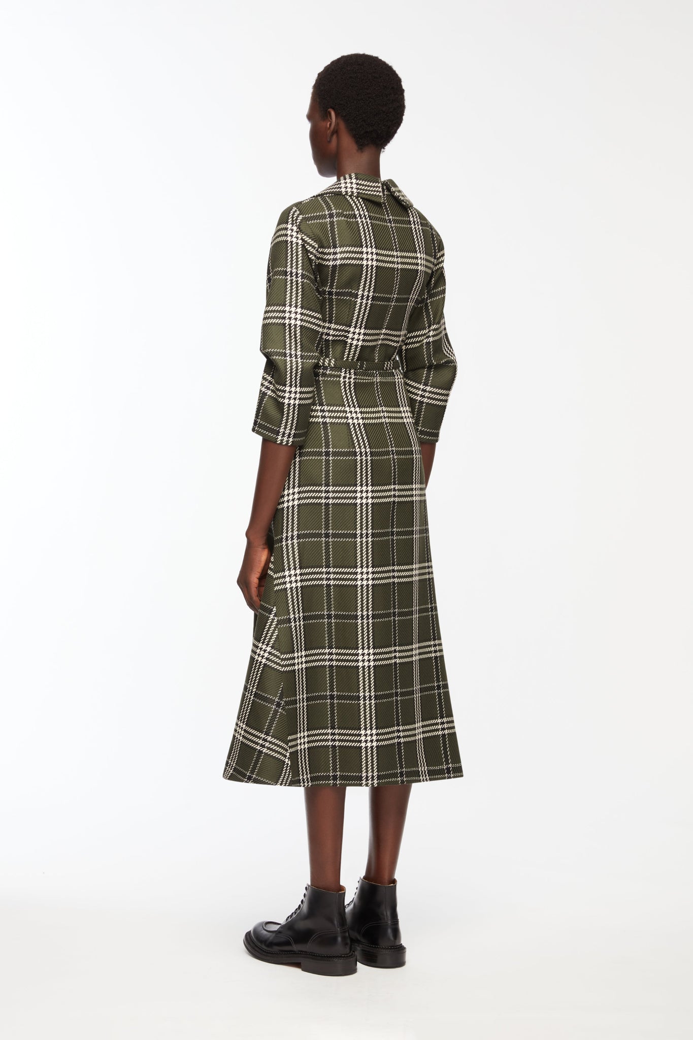 Arete Dress In Military Green Shetland Tartan