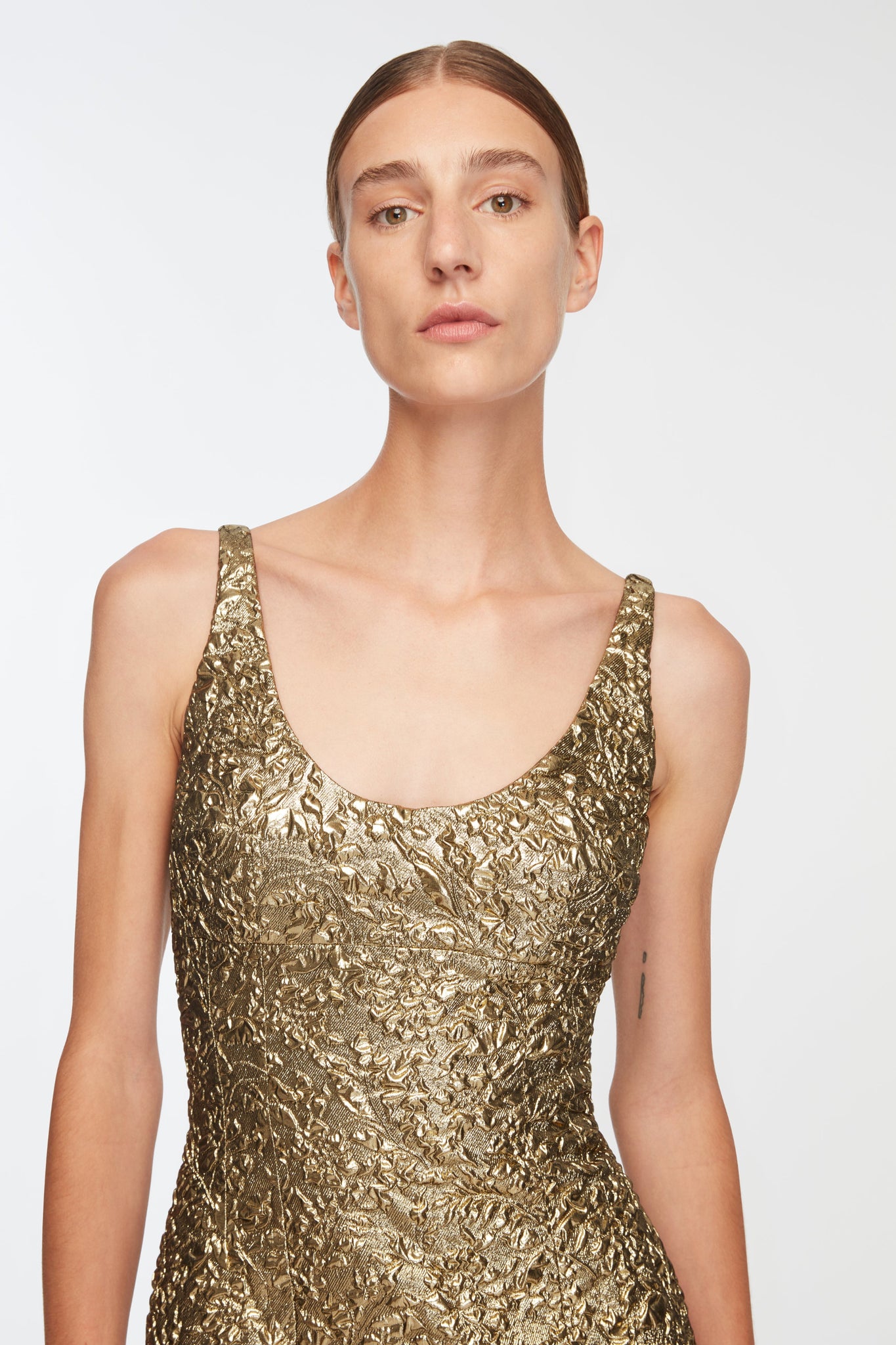 Einna Dress In Gold Double Warp Floral