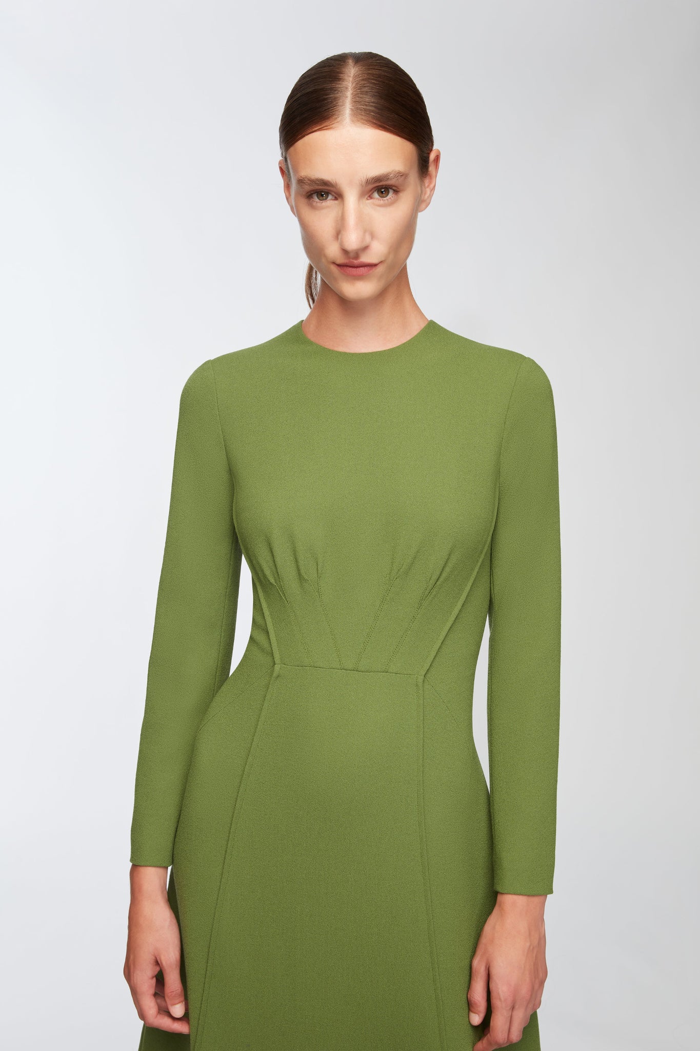 Collinson Dress In Olive Single Wool Crepe