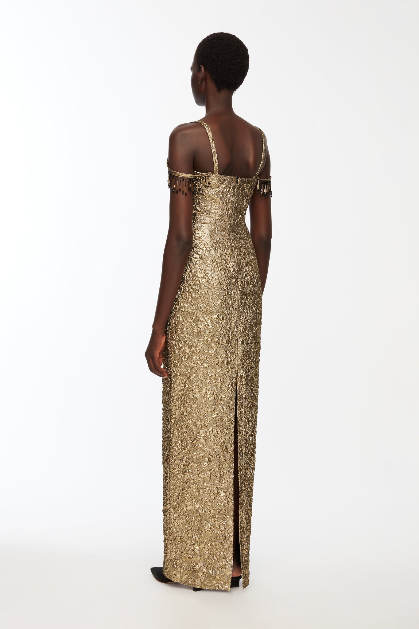 Morphita Dress In Gold Double Warp Floral