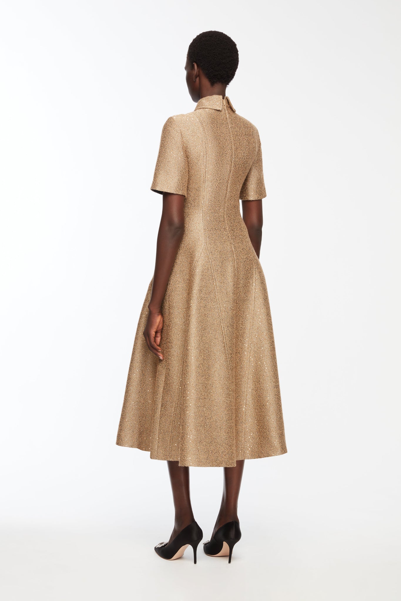Eleodoro Dress In Gold Sequin Tweed