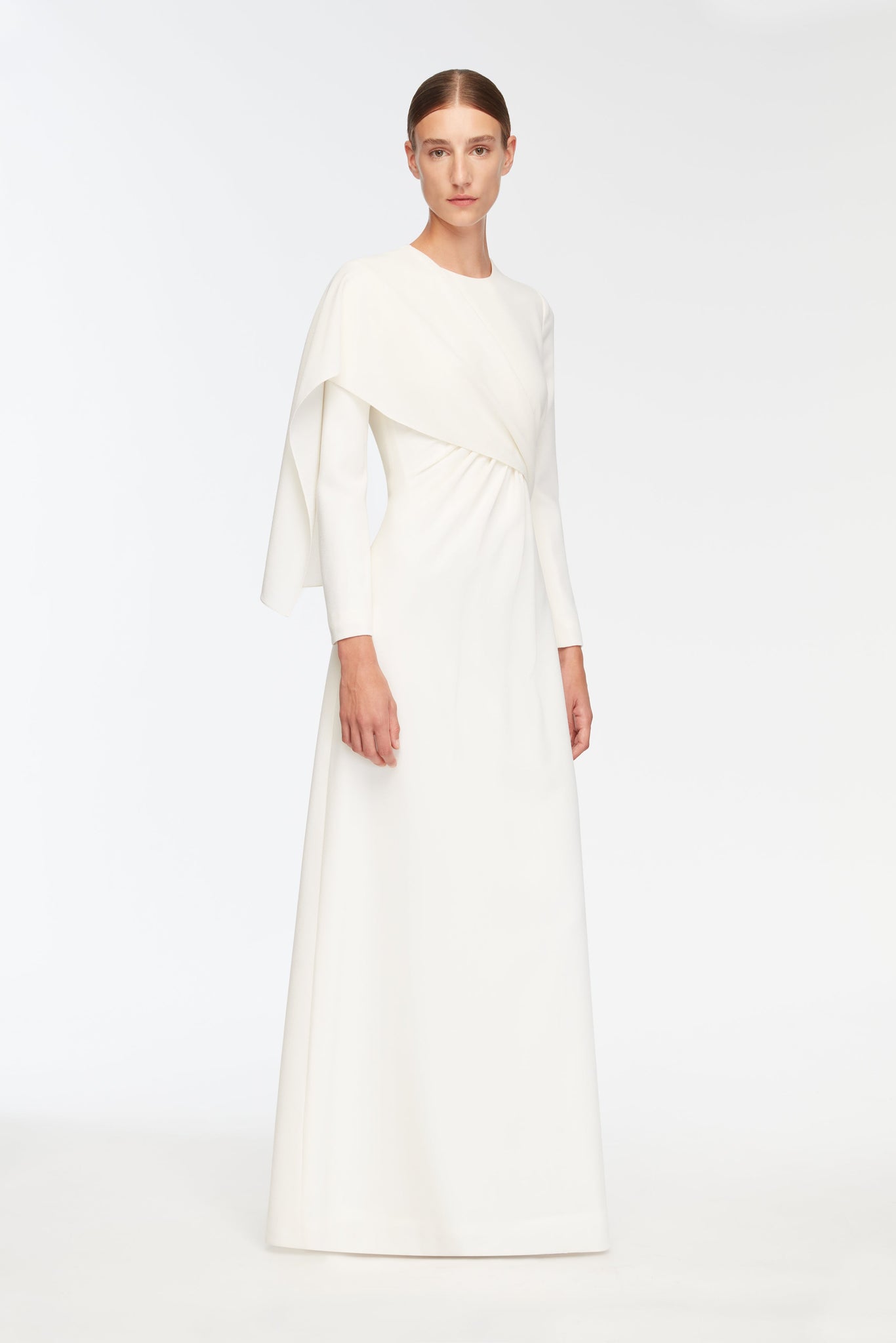 Aleska Dress In Ivory Single Wool Crepe