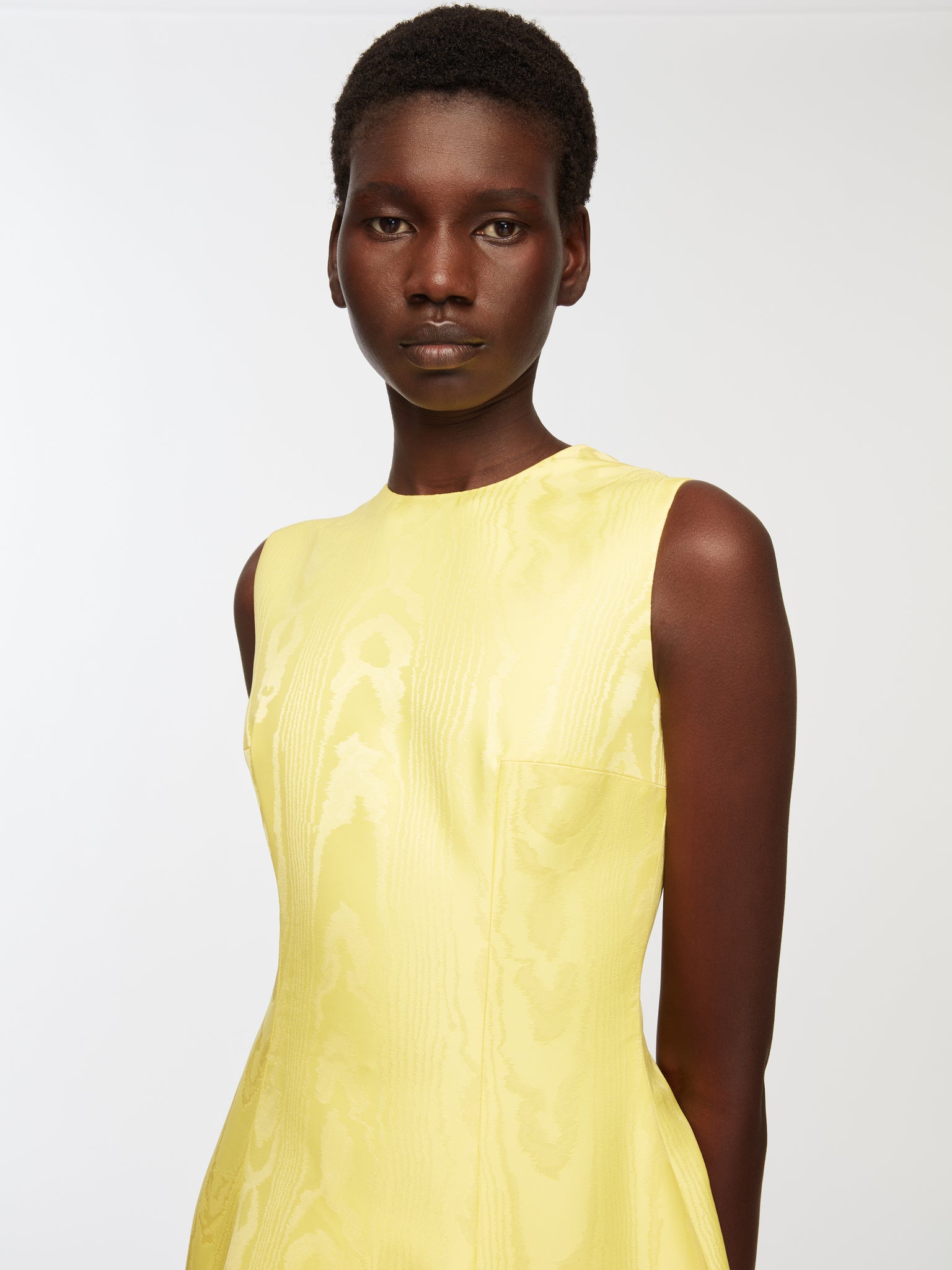 Mara Dress In Lemon Moire Mikado