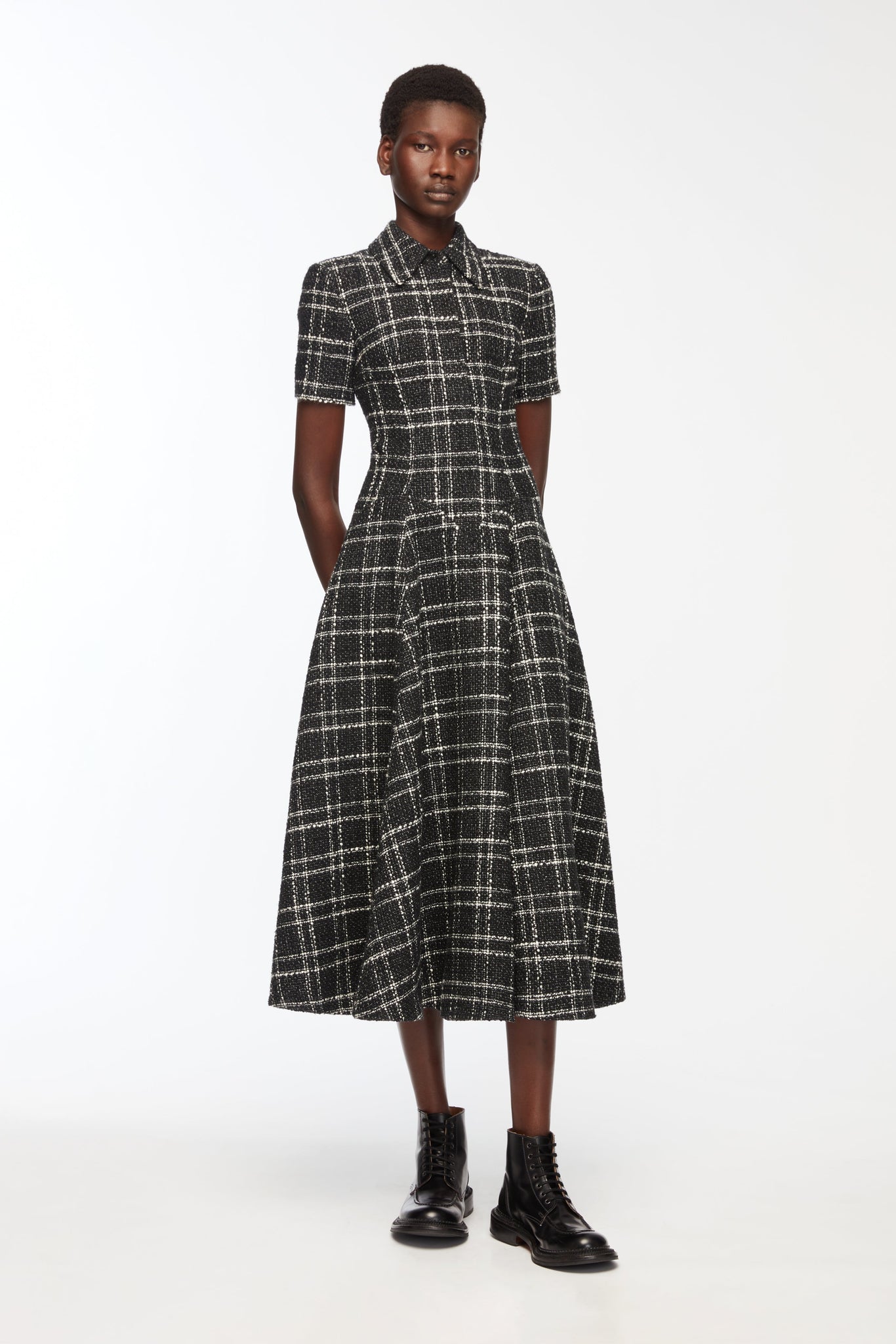 Jody Dress In White Check On Grey Check Boucle