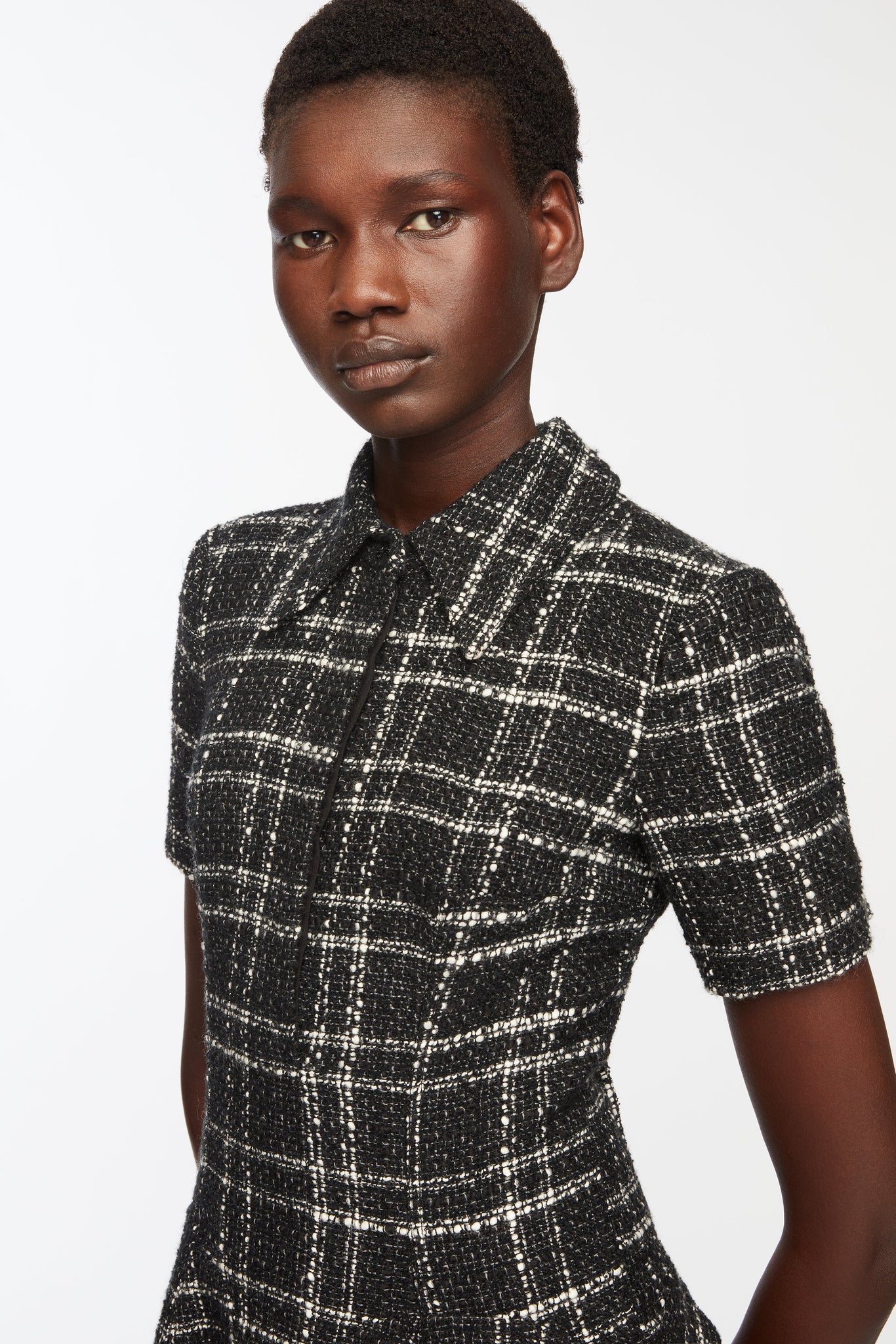 Jody Dress In White Check On Grey Check Boucle