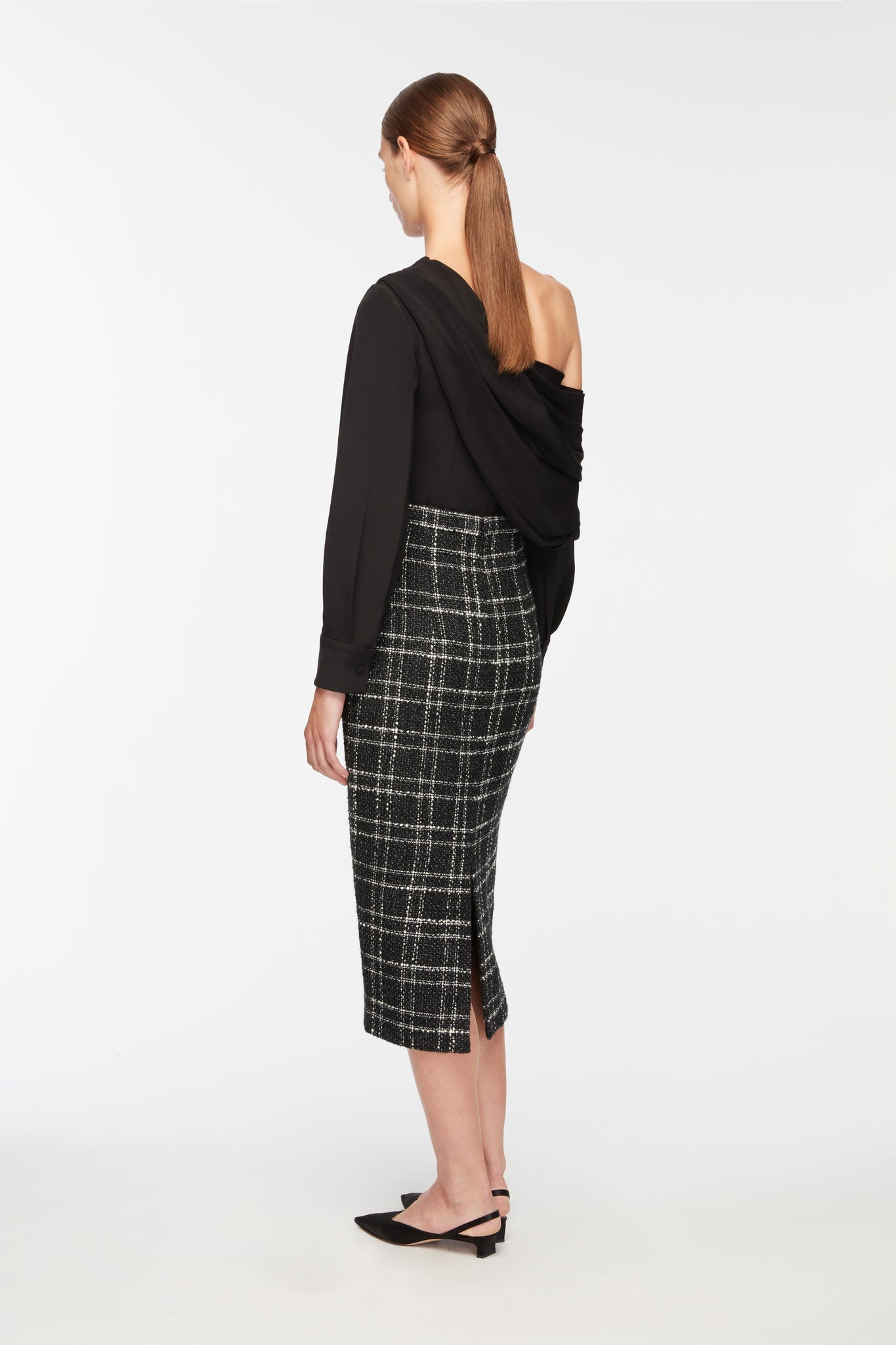 Lorelei Skirt In White Check On Grey Check Boucle