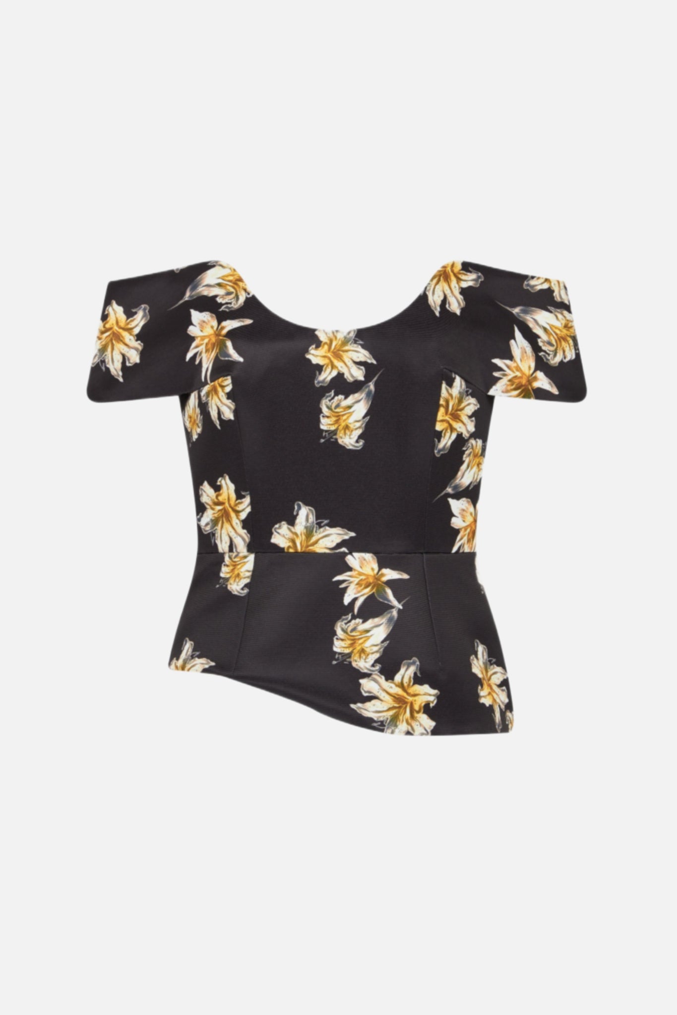 Souline Top In Black & Yellow Festive Lillies Taffeta Faille
